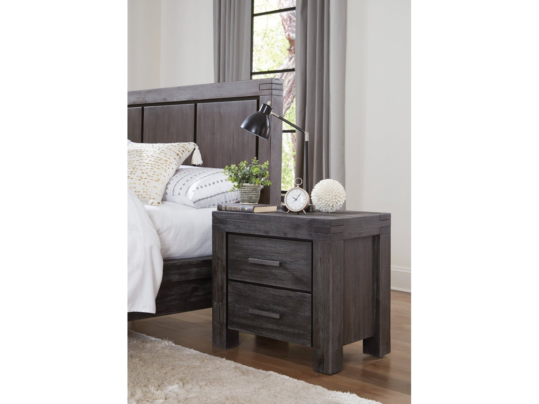 Meadow Solid Wood Two Drawer Nightstand in Graphite - Ornate Home