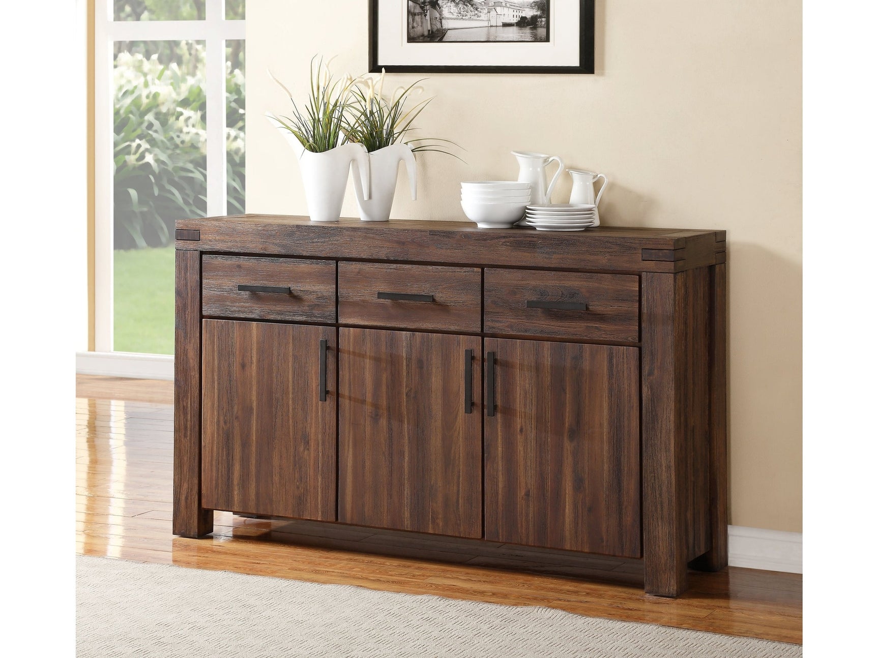 Meadow Three Drawer Three Door Solid Wood Sideboard in Brick Brown - Ornate Home