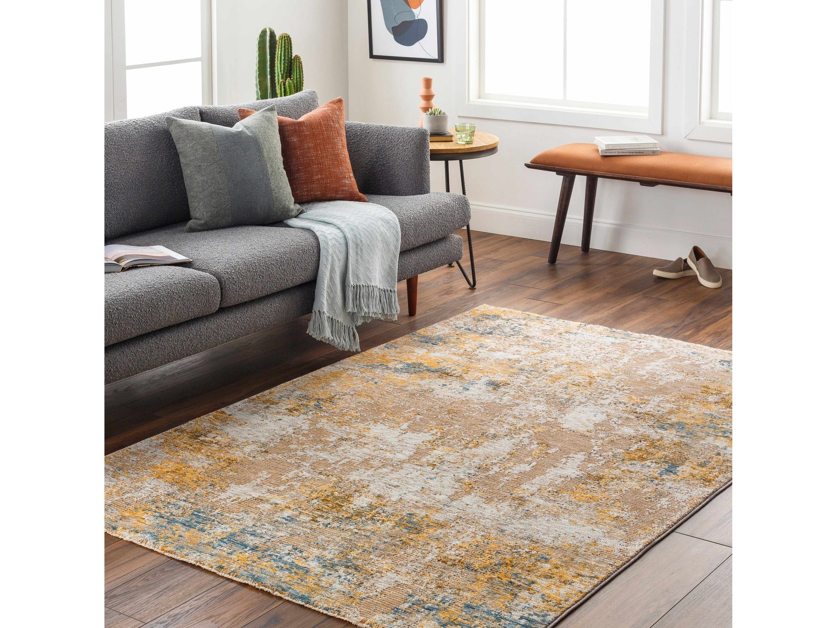 Meads Abstract Mustard Luxe Rug - Ornate Home
