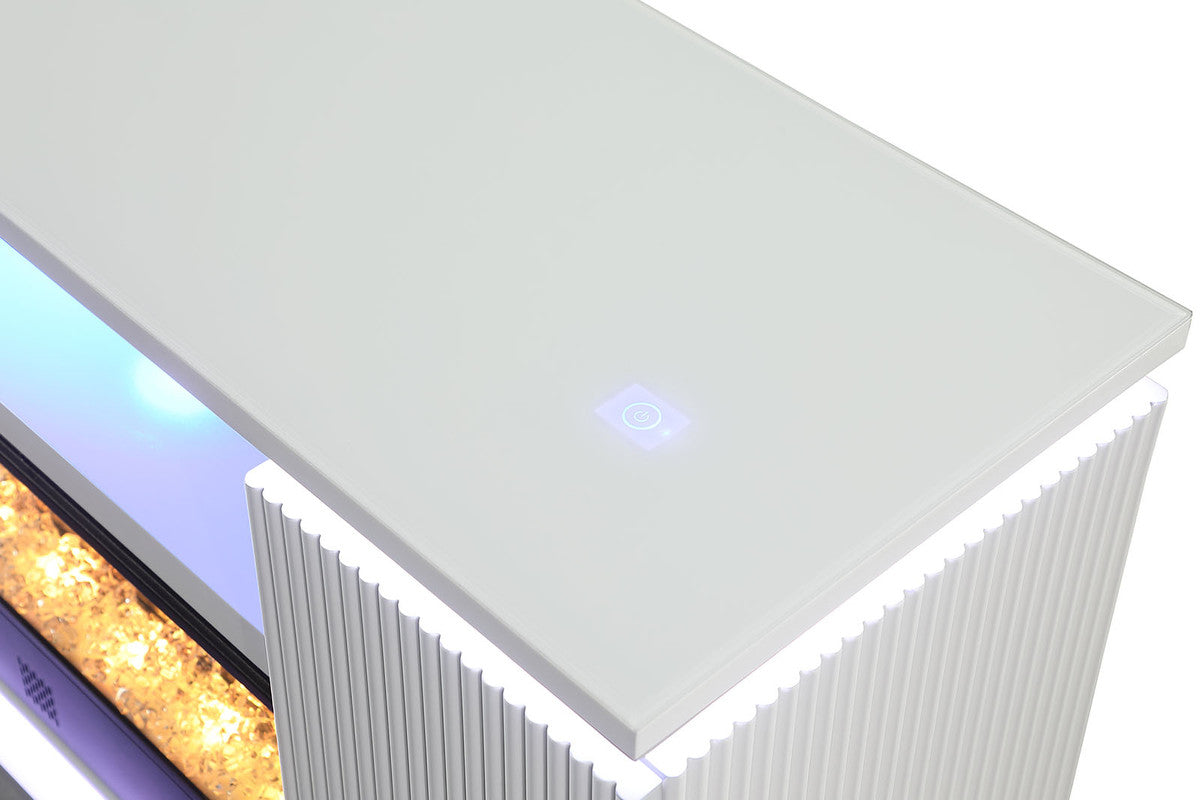 Medea White 71" TV Stand w/ Electric Fireplace - Ornate Home