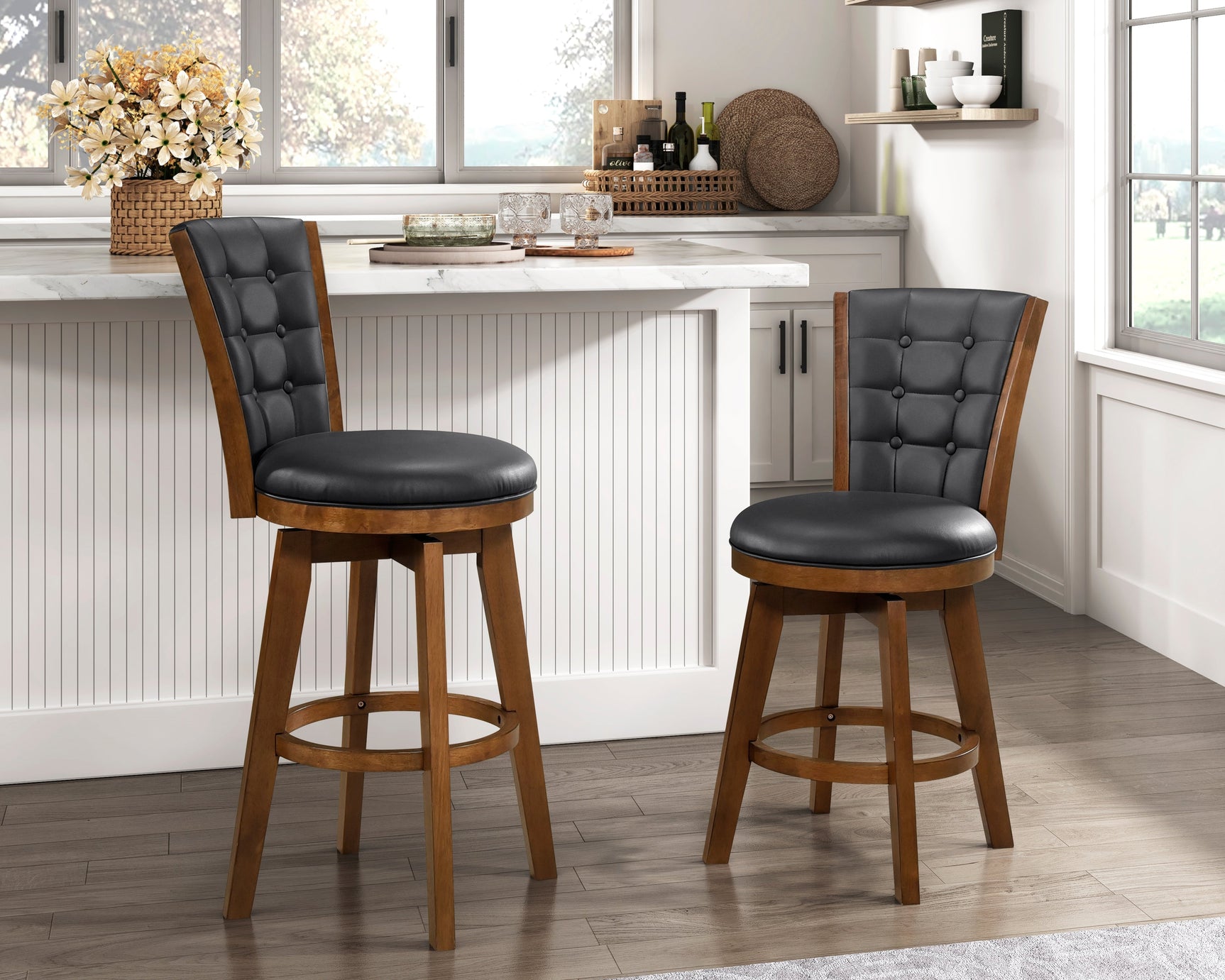 Medford Black Swivel Pub Height Chair (Set of 2) - Ornate Home