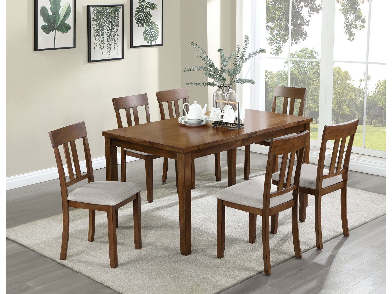 Medford Walnut/Beige 7 Pc. Dining Room Set - Ornate Home