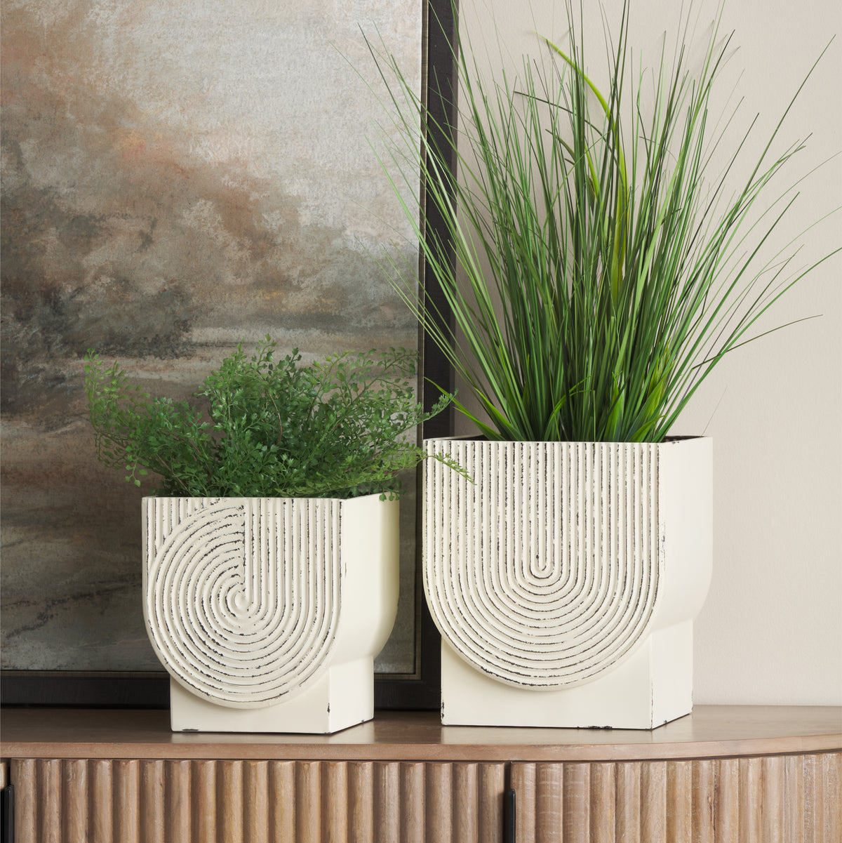 Medina Off-White/Gold Metal Planters (Set of 2) - Ornate Home