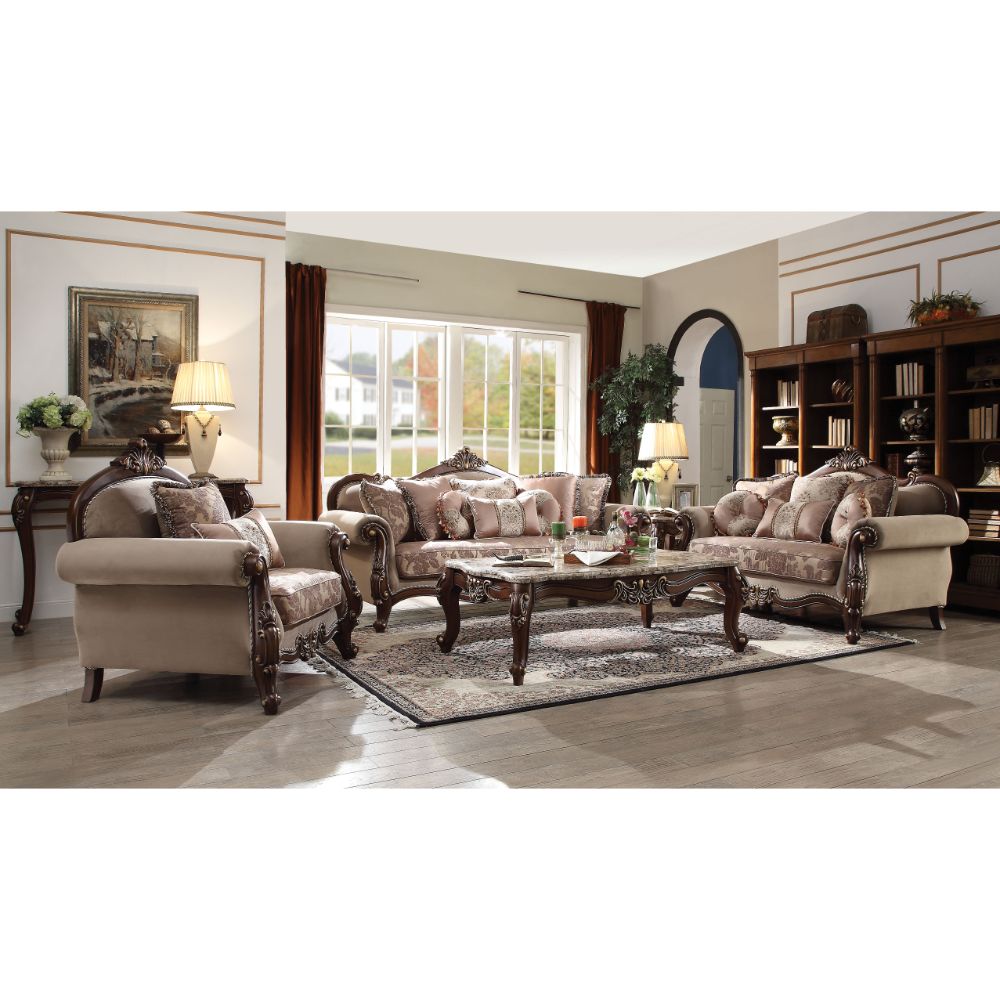 Mehadi Sofa with 8 Pillows in Walnut 50690 - Ornate Home