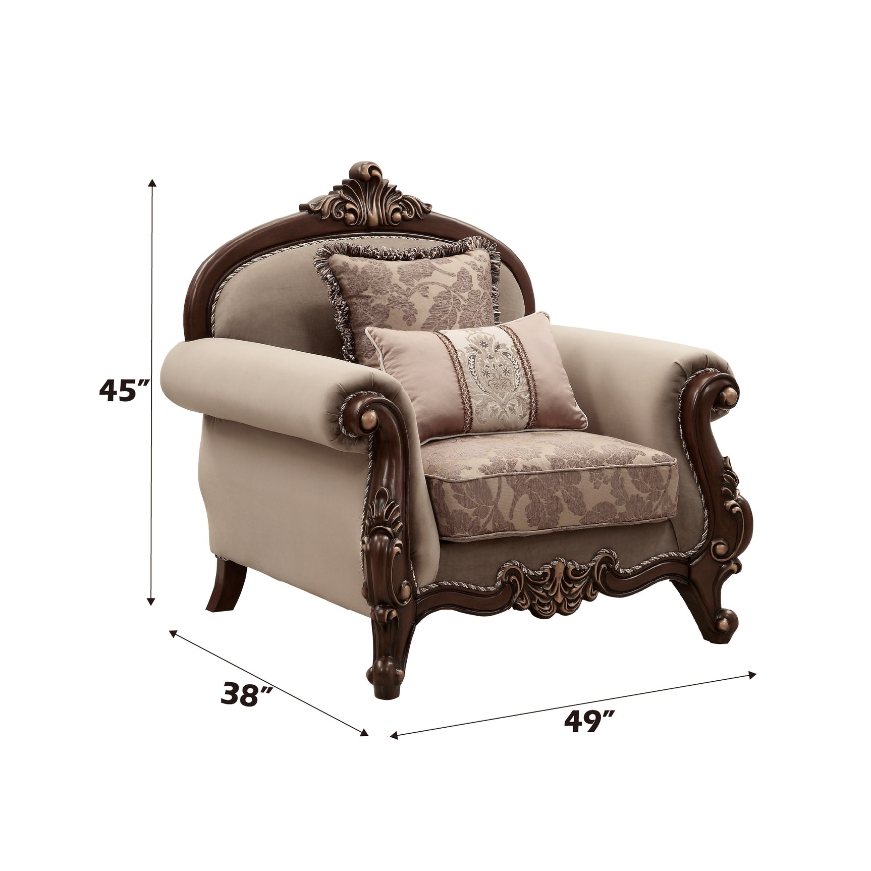 Mehadi Velvet & Walnut Chair & 2 Pillows - Ornate Home
