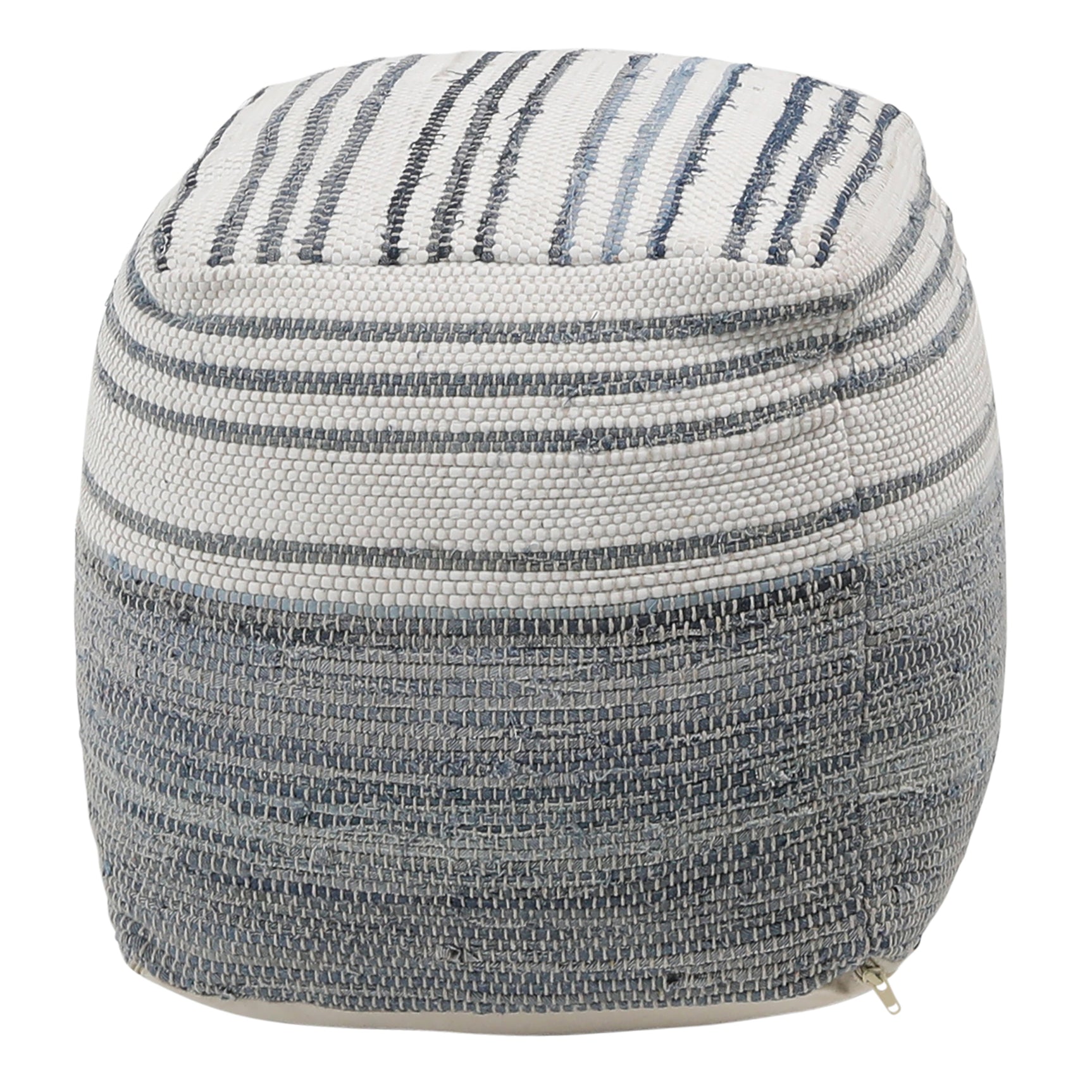 Meira Denim Blue/White Pouf - Ornate Home