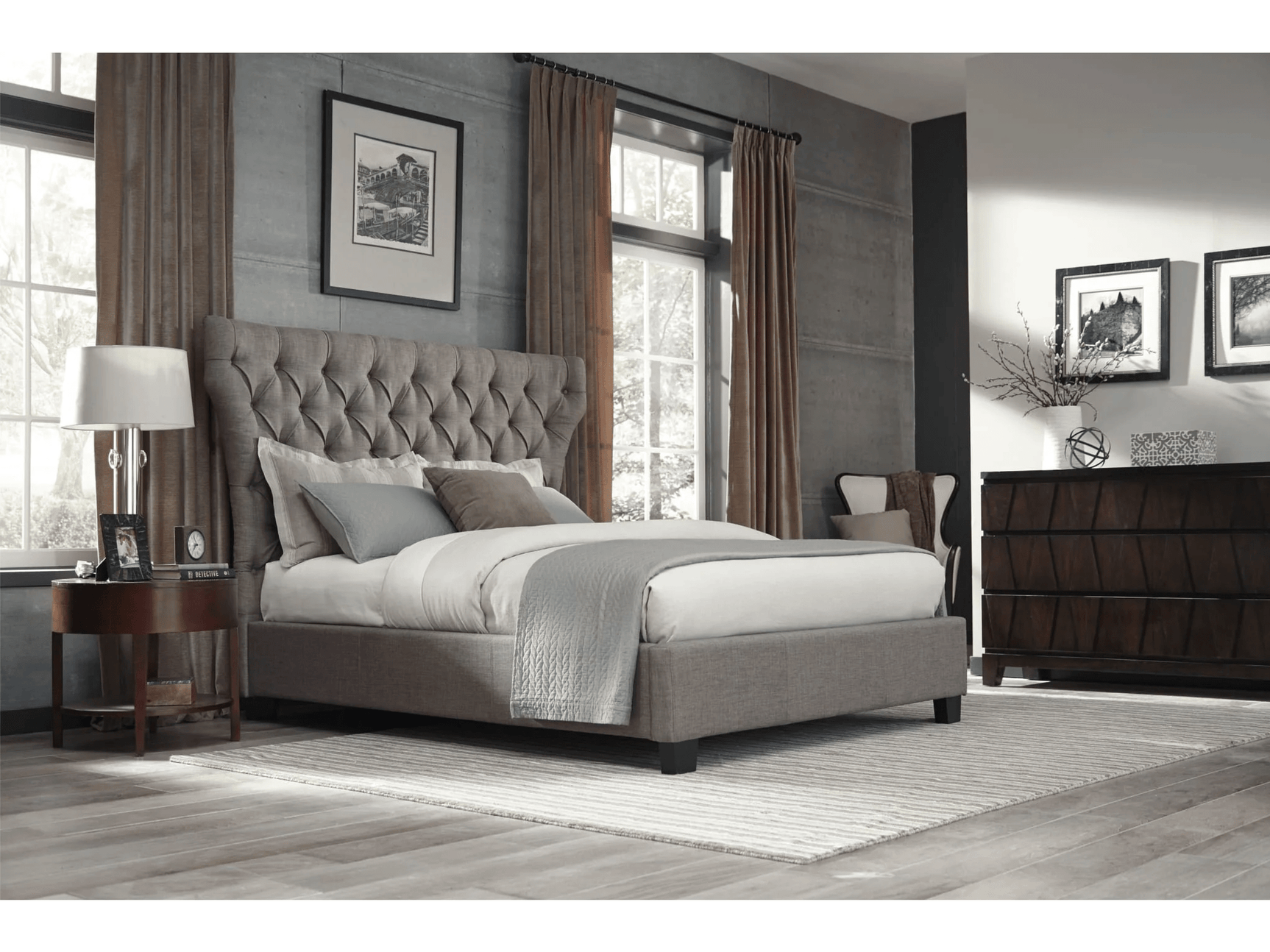 Melina Full Upholstered Platform Bed in Dolphin Linen - Ornate Home