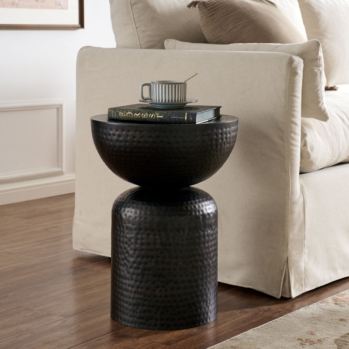 Mella Black Metal Hammered Side Table - Ornate Home