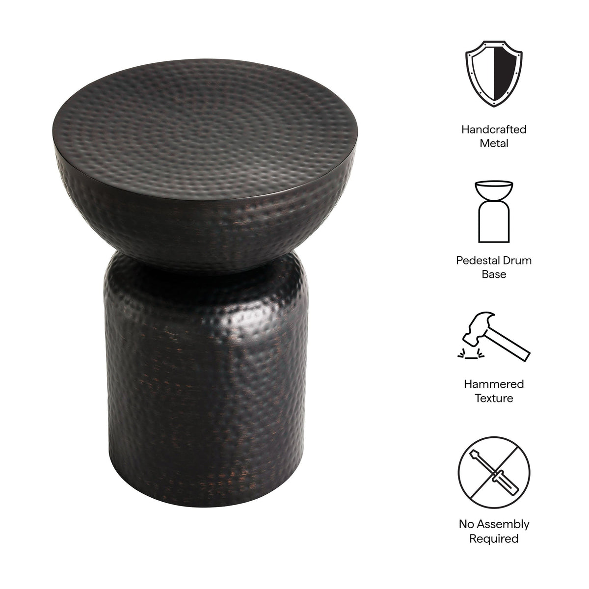 Mella Black Metal Hammered Side Table - Ornate Home