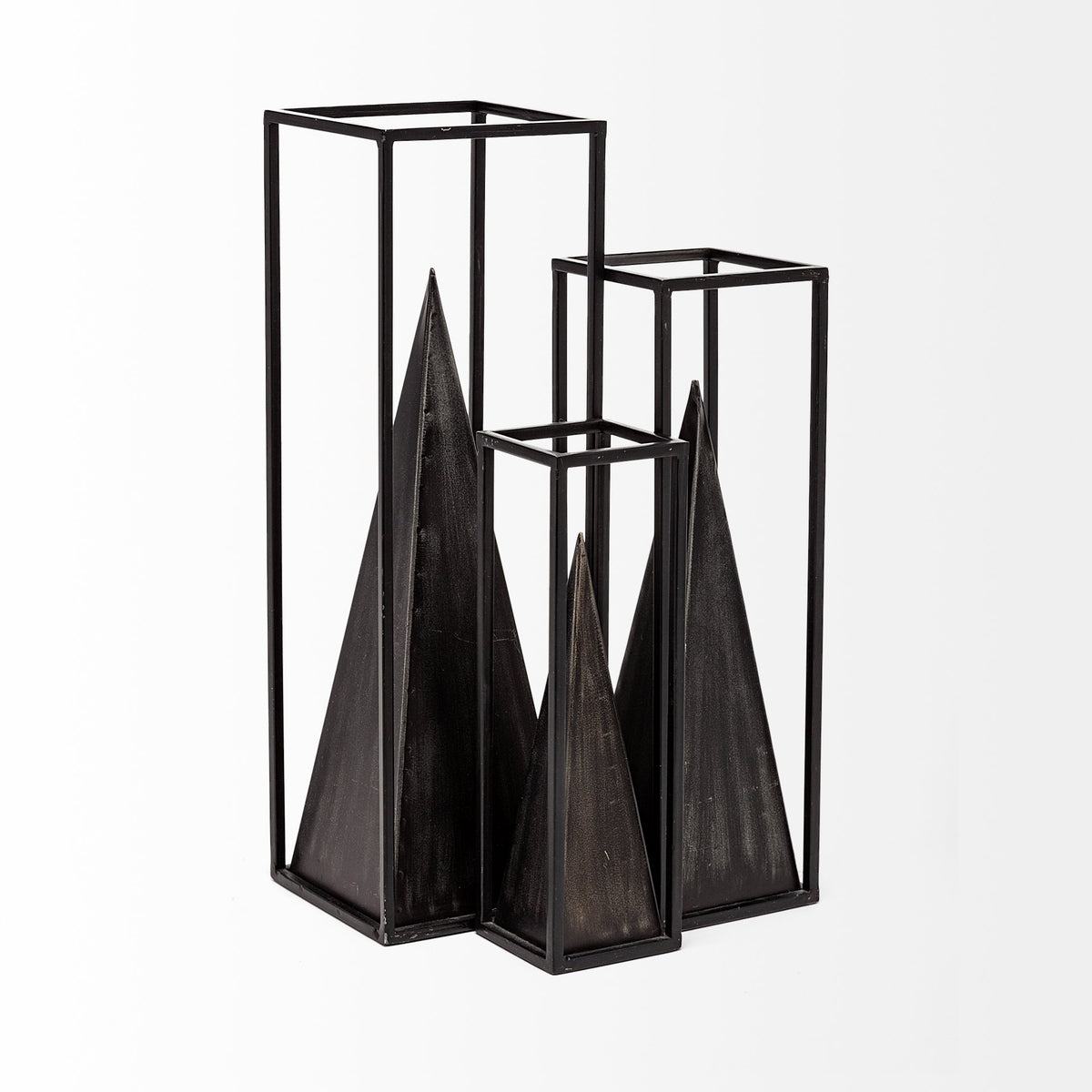 Memphis Black Large Metal Pyramid in a Square Frame - Ornate Home