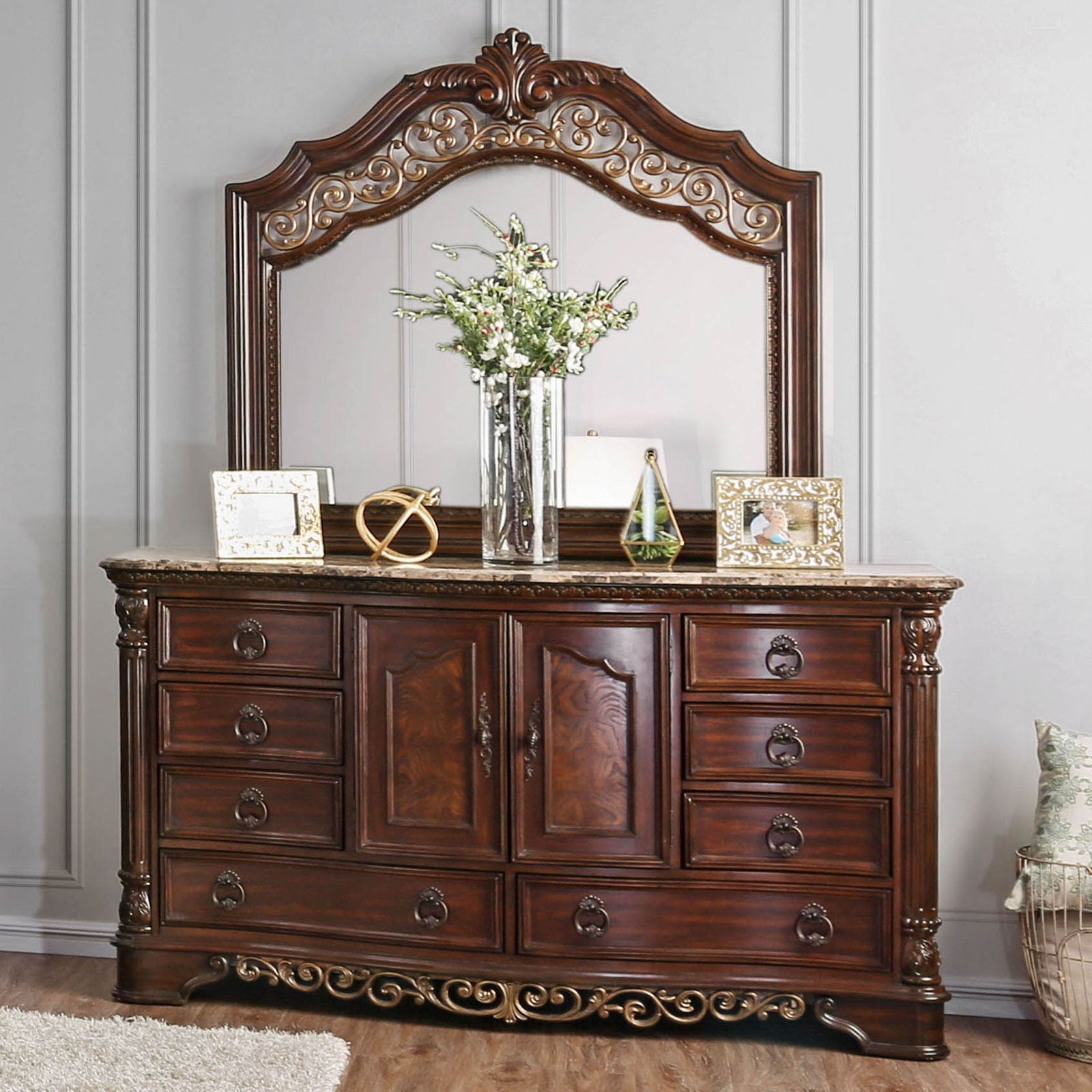 Menodora Brown Cherry 5 Pc. Queen Bedroom Set w/ Chest - Ornate Home