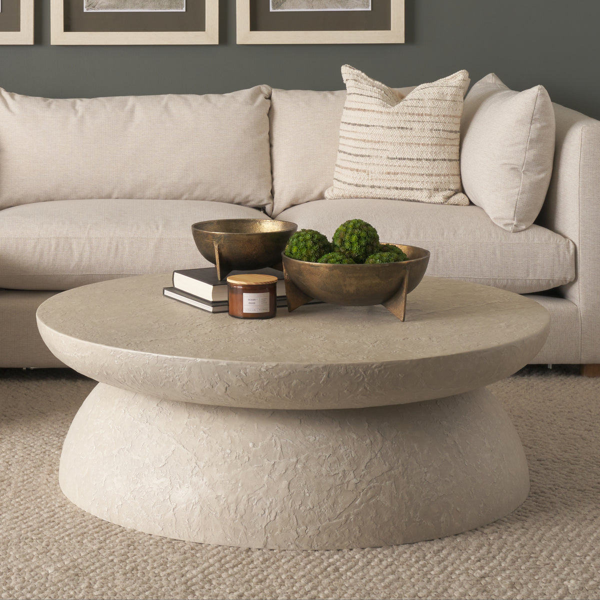 Mesa Gray 48" Round Stone Finish Coffee Table - Ornate Home