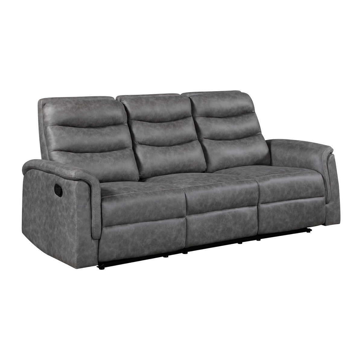 Metric Gray Double Reclining Sofa With Drop-down Cup Holders - Ornate Home