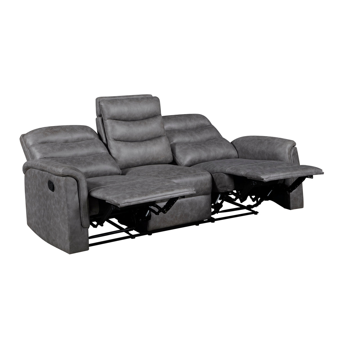 Metric Gray Double Reclining Sofa With Drop-down Cup Holders - Ornate Home