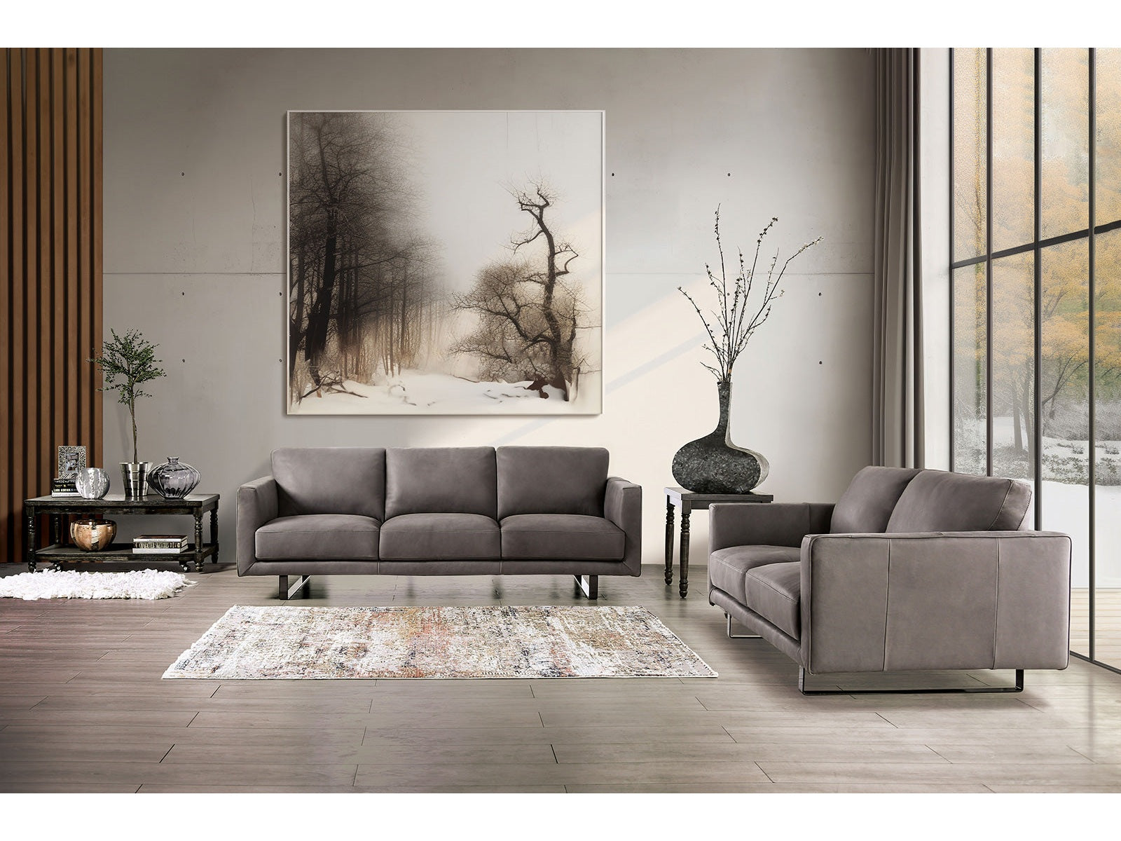 Mezzanotte Gray Real Italian Leather Living Room Set - Ornate Home