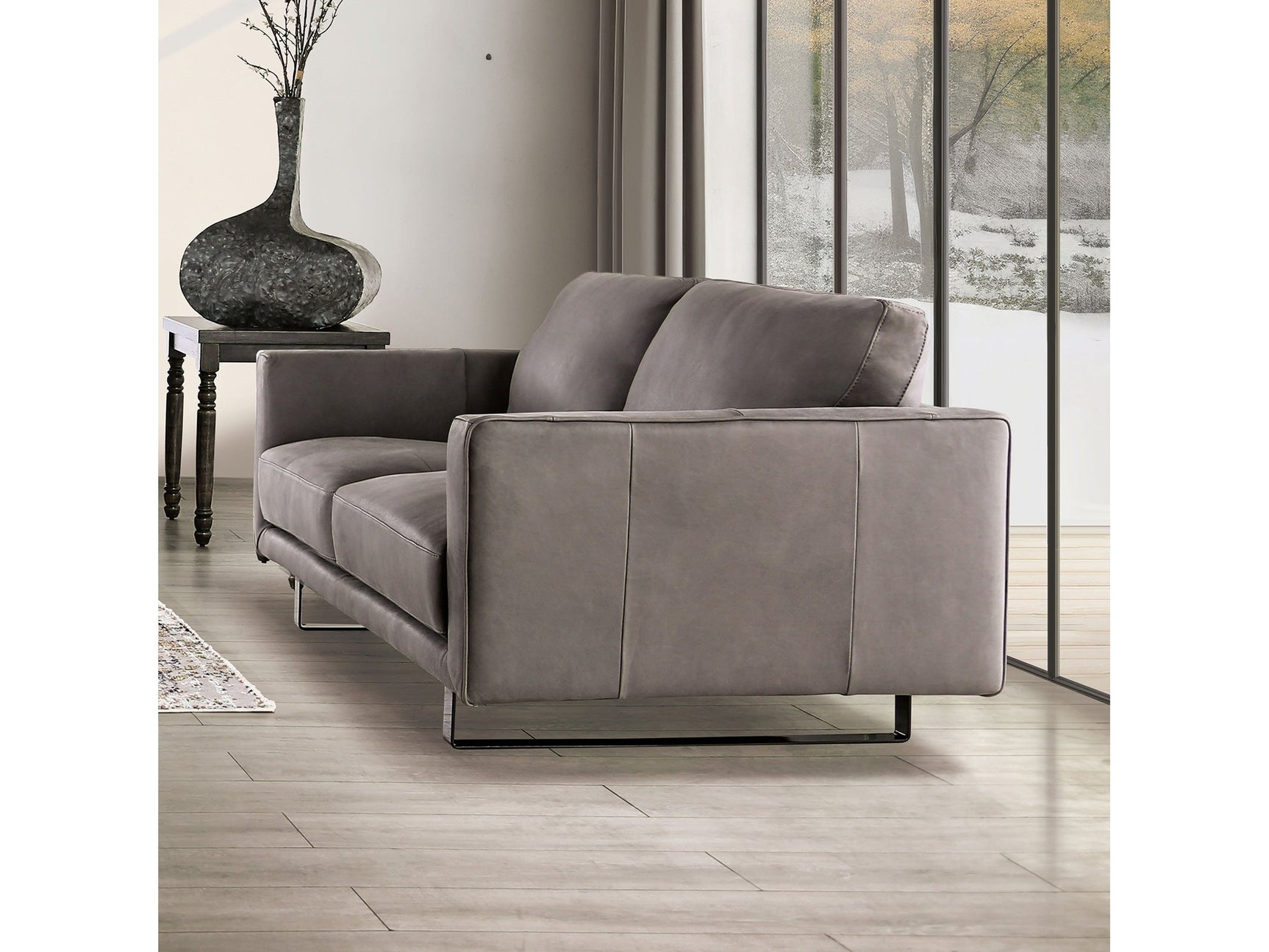 Mezzanotte Gray Real Italian Leather Loveseat - Ornate Home