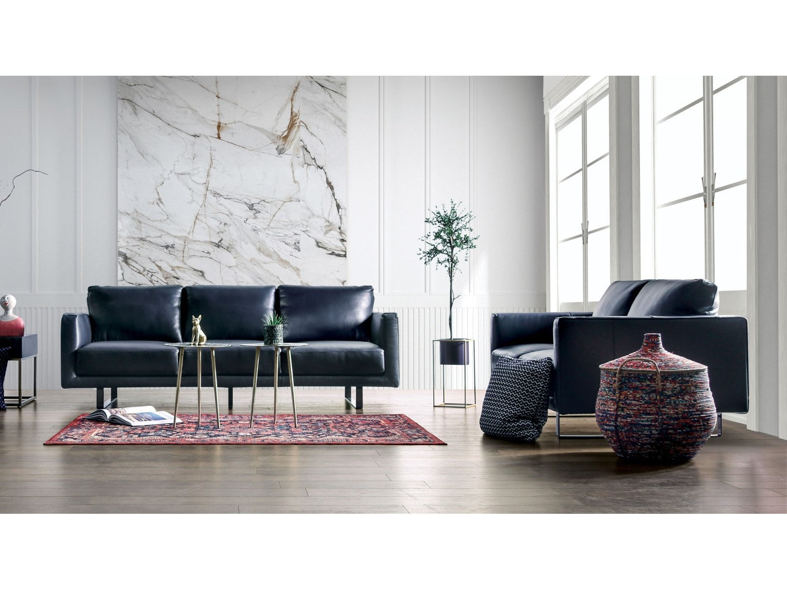 Mezzanotte Midnight Blue Real Italian Leather Sofa & Loveseat - Ornate Home