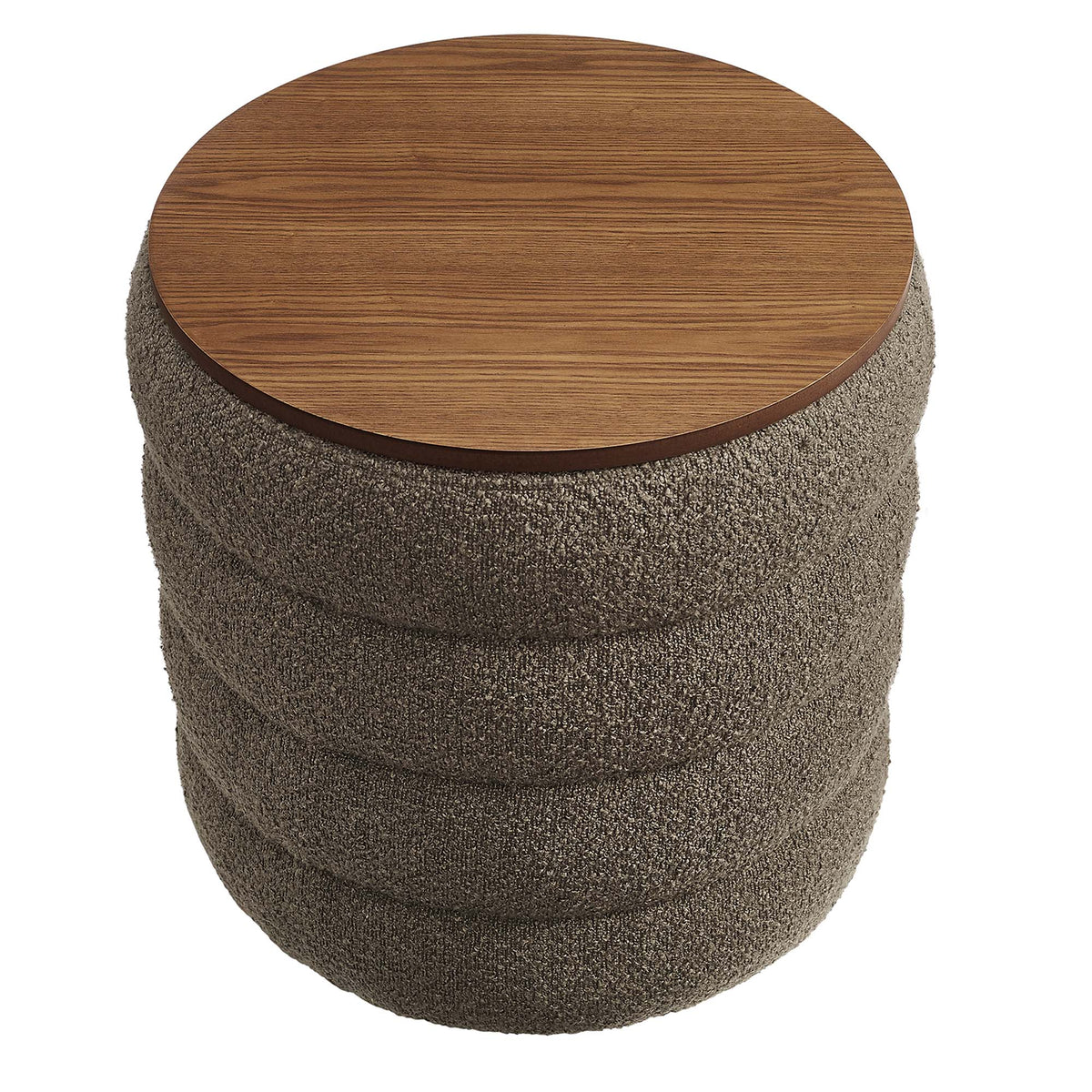 Mezzo Pebble Round Boucle Fabric Storage Ottoman - Ornate Home