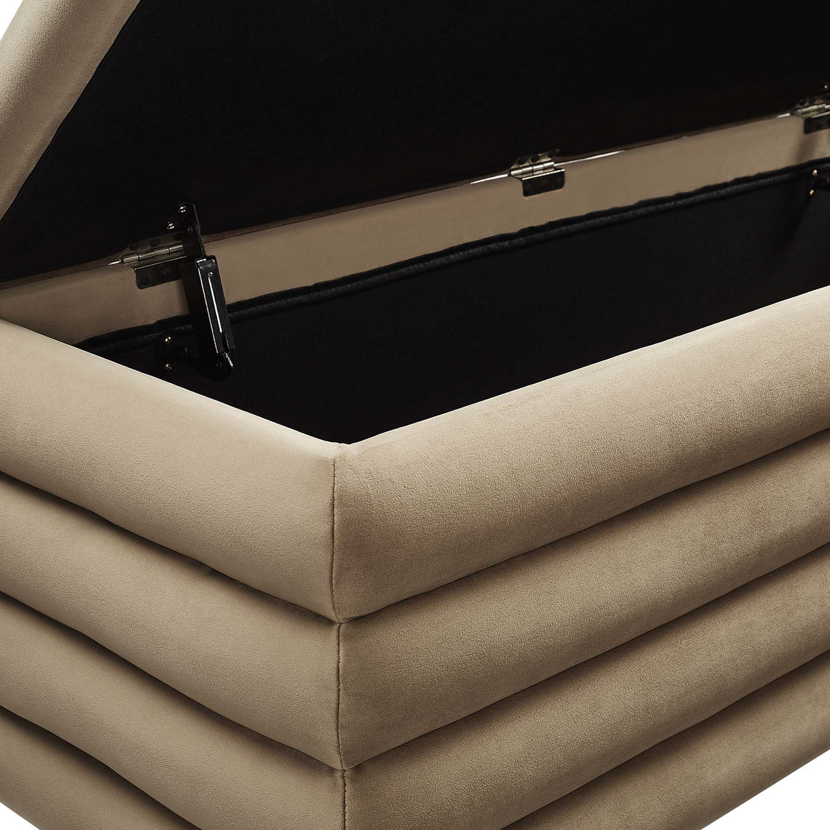 Mezzo Taupe Upholstered Performance Velvet Storage Bench - Ornate Home