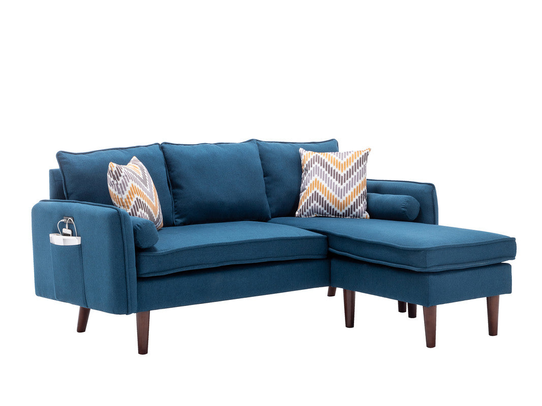 Mia Blue 70"W Linen Reversible Sectional Sofa with Chaise - Ornate Home