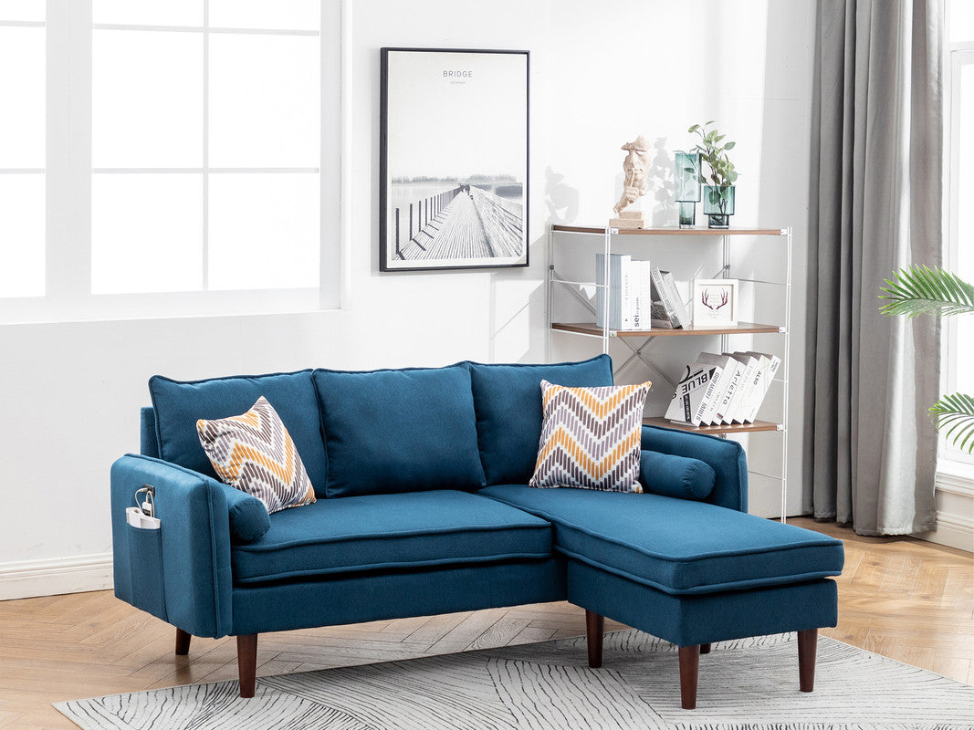Mia Blue 70"W Linen Reversible Sectional Sofa with Chaise - Ornate Home