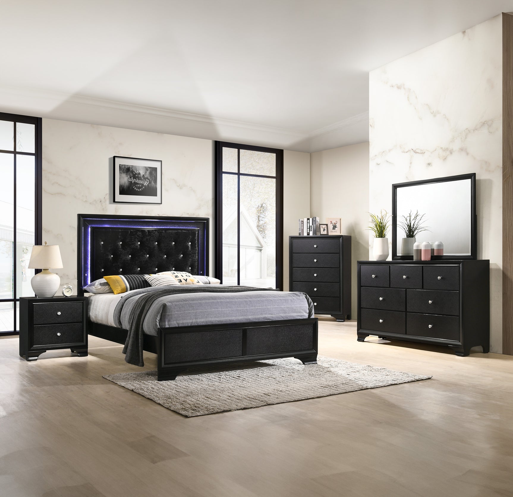 Micah Black LED Panel Bedroom Set - Ornate Home