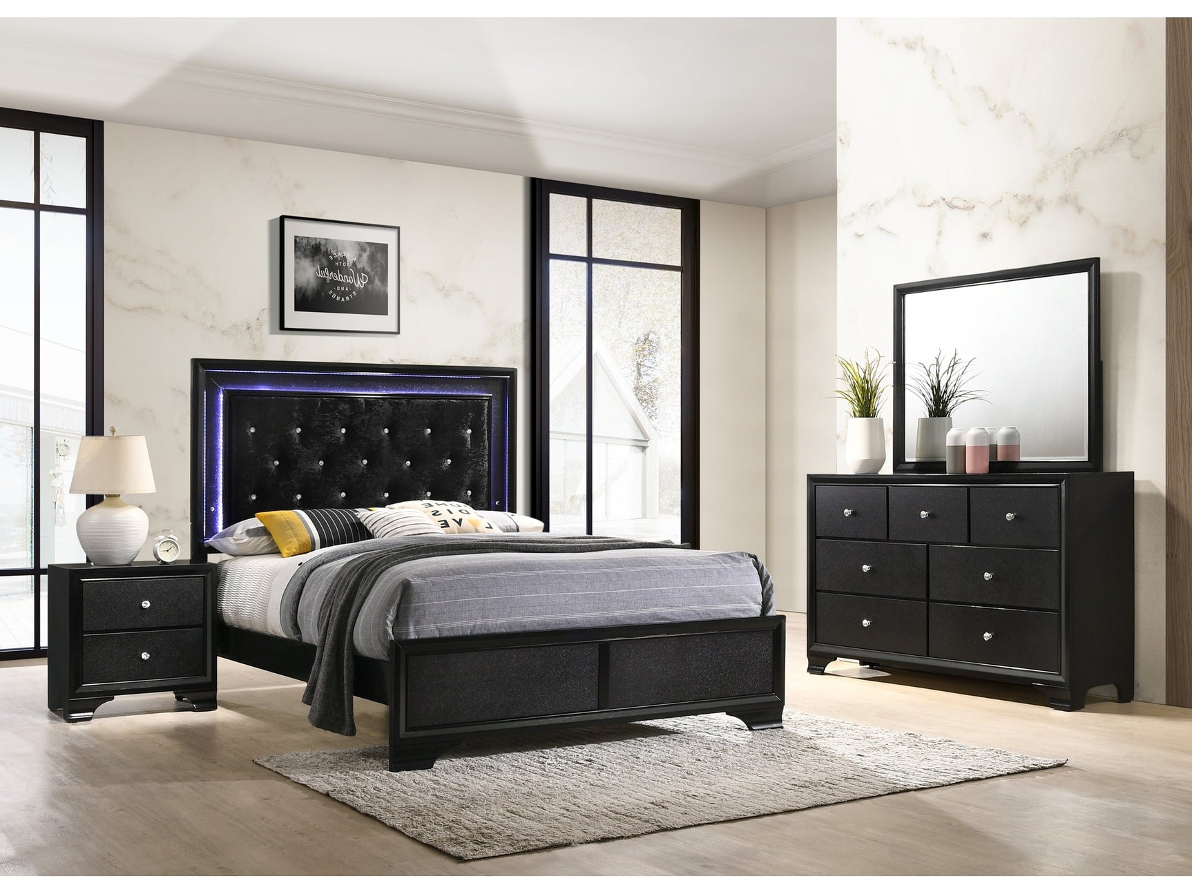 Micah Black LED Panel Bedroom Set - Ornate Home