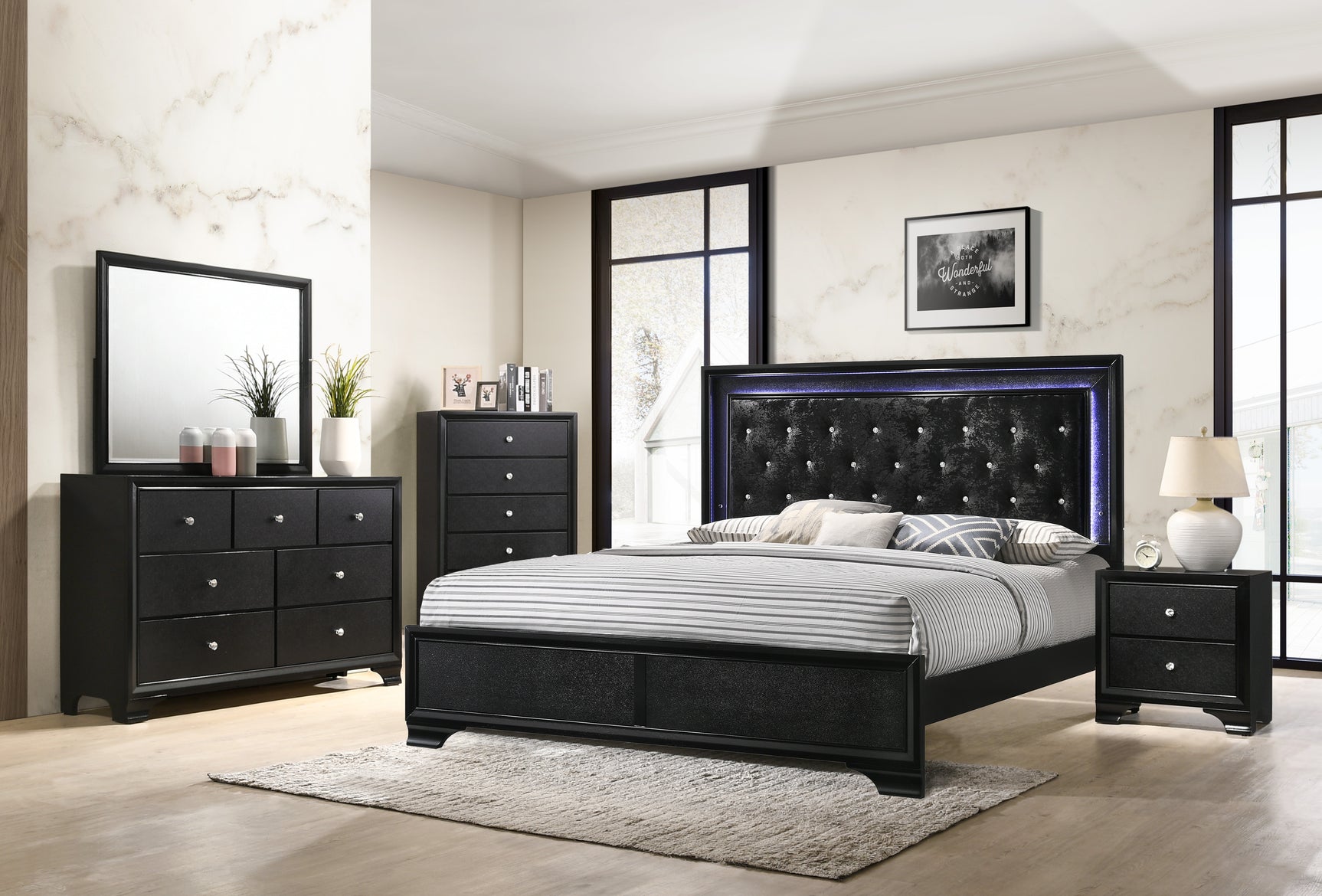 Micah Black LED Panel Bedroom Set - Ornate Home