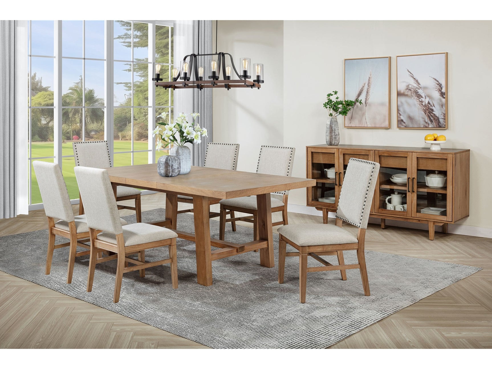 Middleton Brown and Beige 7-piece Extension Leaf Dining Set - Ornate Home