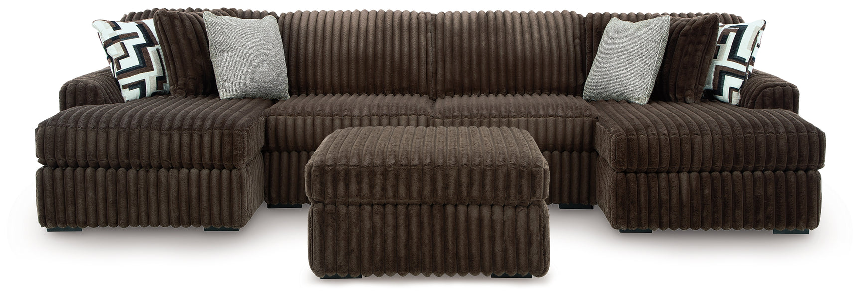 Midnight-Madness Chocolate 3-Piece Sectional with Chaise and Ottoman (Online Special Price) - Ornate Home