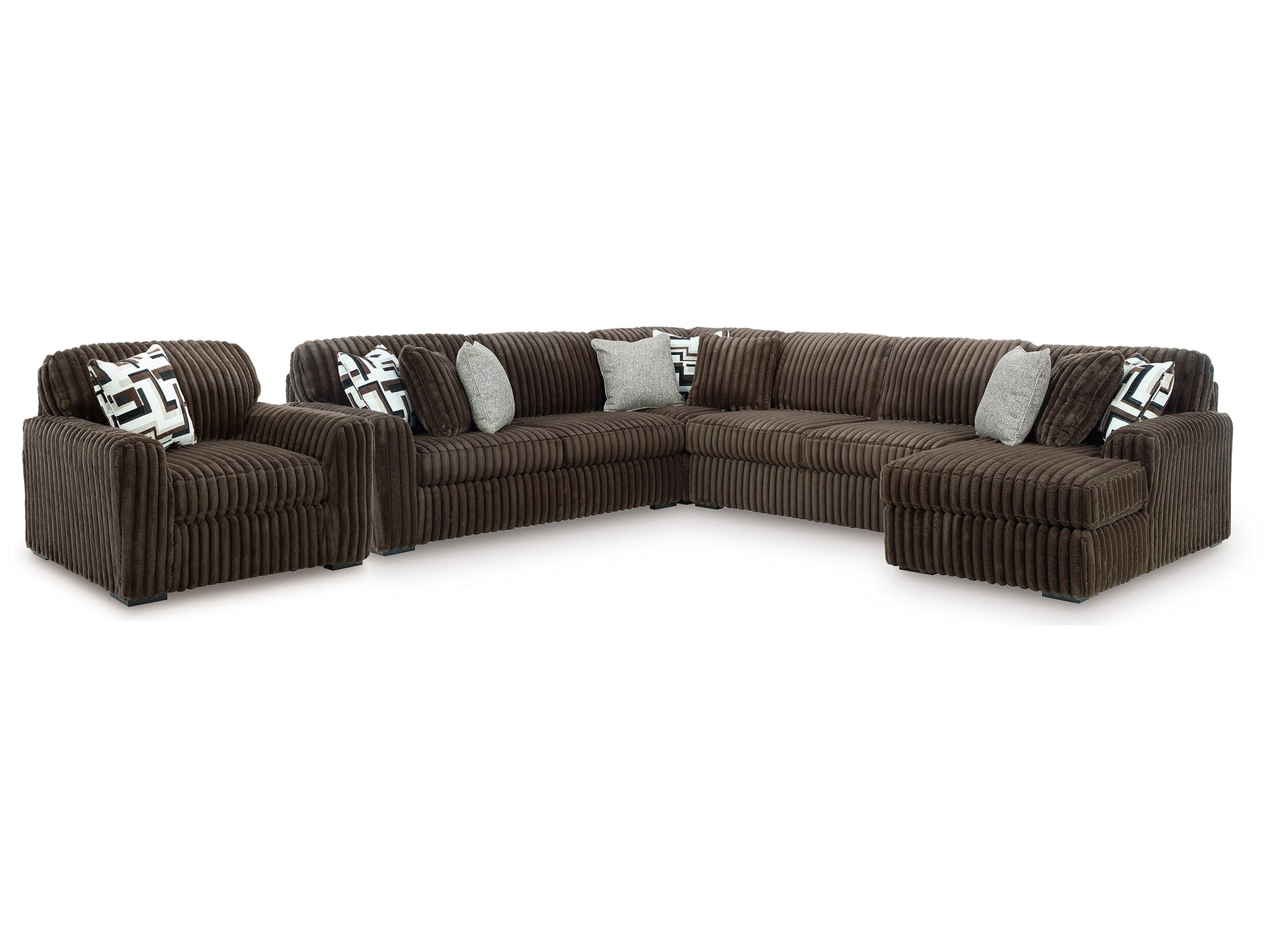 Midnight-Madness Chocolate 4-Piece Sectional and Oversized Chair - Ornate Home