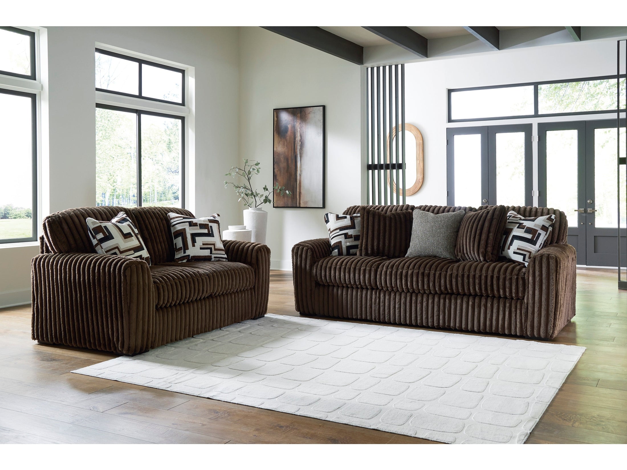Ashley Furniture Midnight-Madness Chocolate Corduroy Sofa and