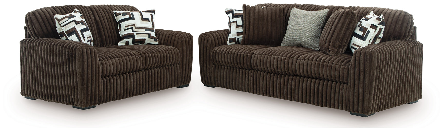 Midnight-Madness Chocolate Sofa and Loveseat (Online Special Price) - Ornate Home