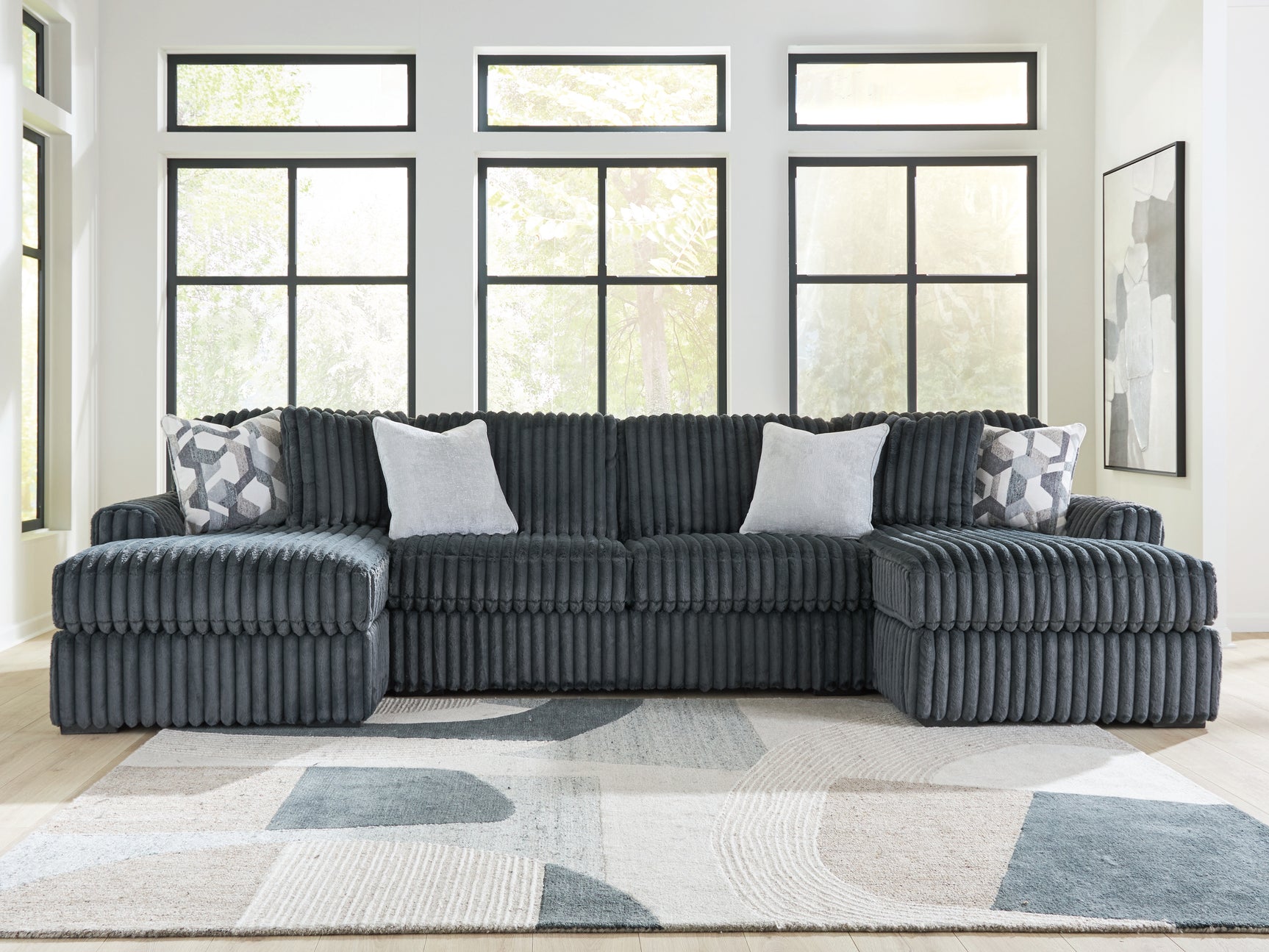 Midnight-Madness Gunmetal 3 Pc Double Chaise Sectional - Ornate Home