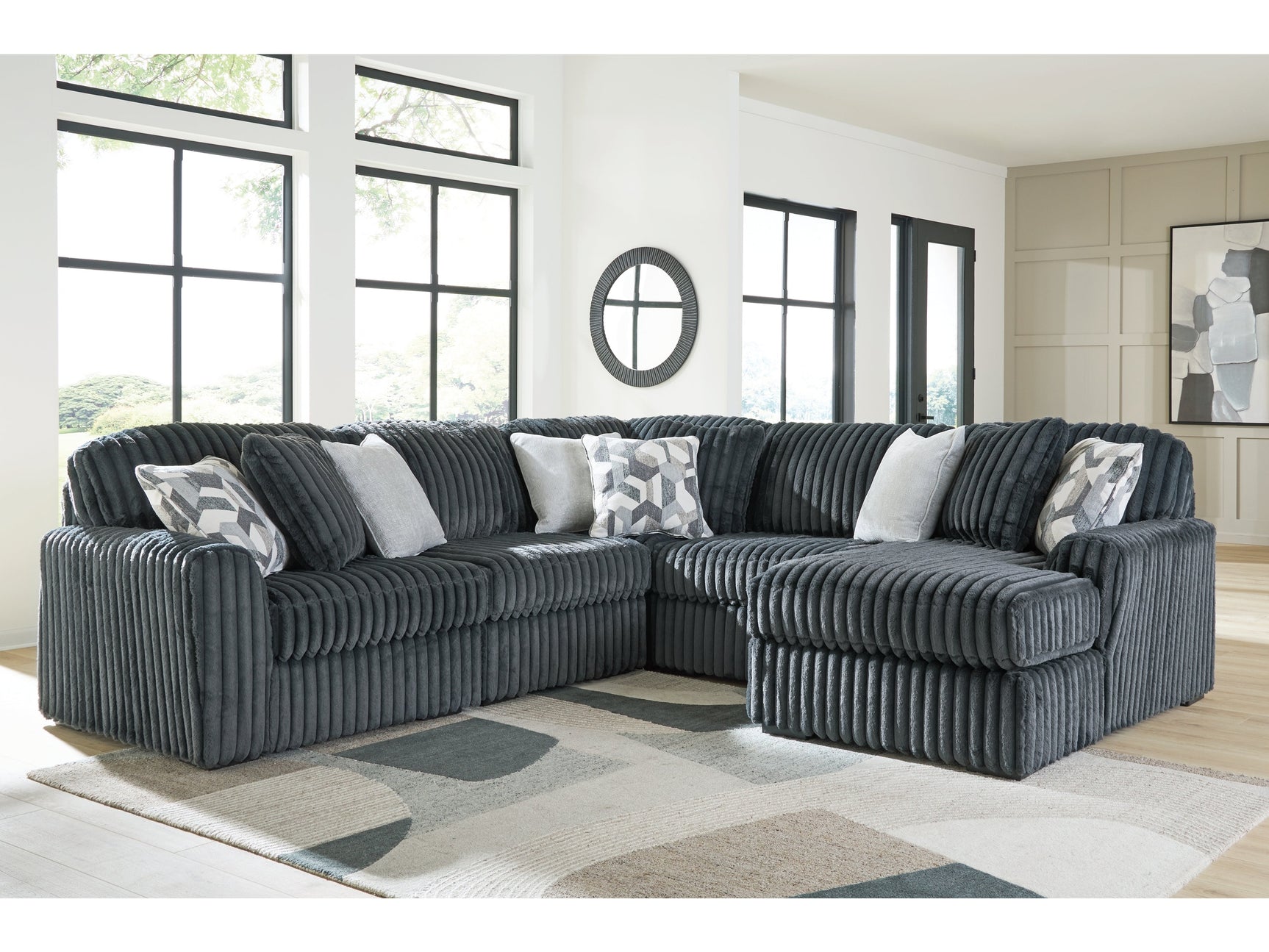 Midnight-Madness Gunmetal 5-Piece Sectional w/ Chaise (Online Special Price) - Ornate Home
