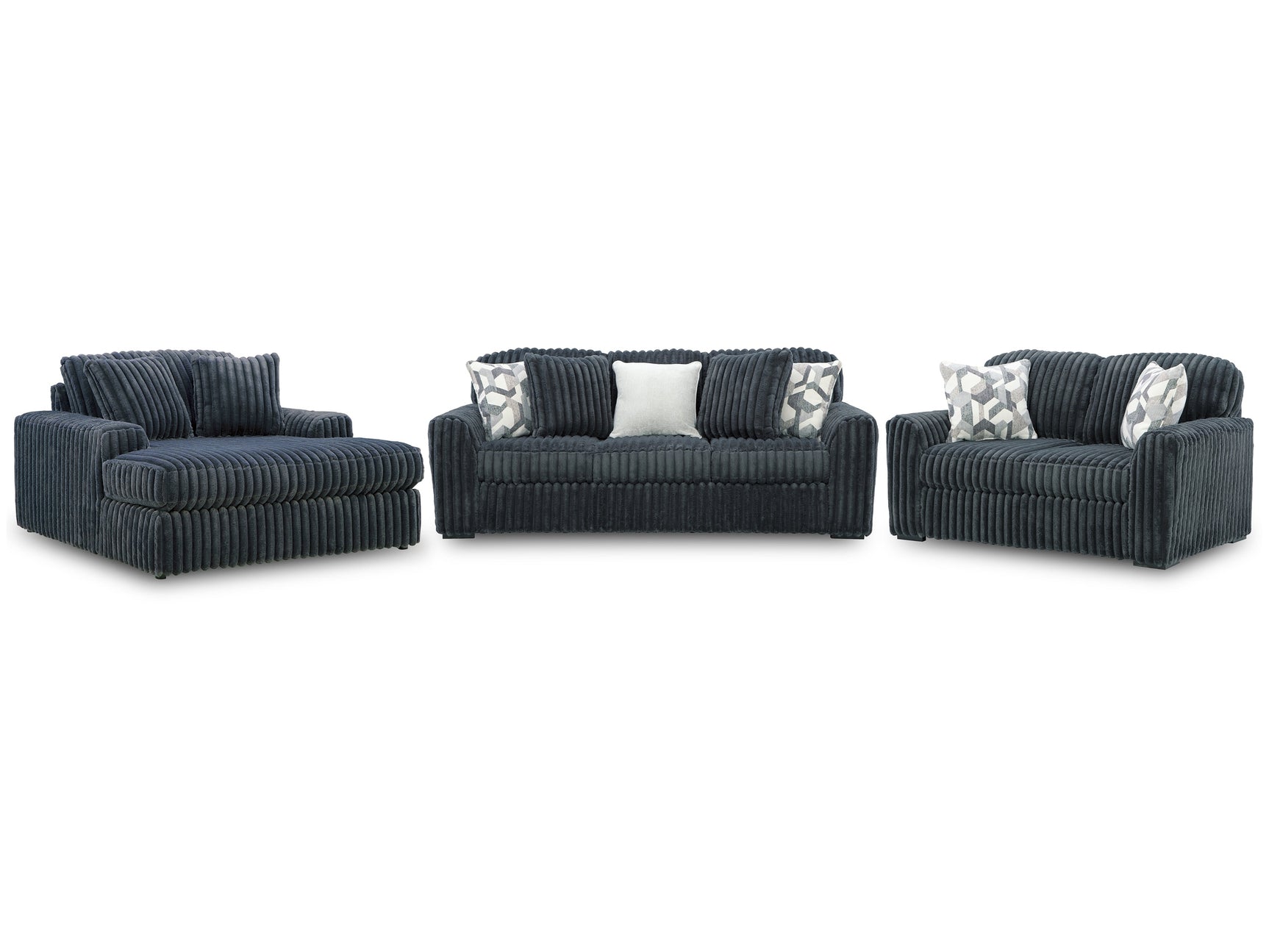 Midnight-Madness Gunmetal Sofa, Loveseat and Oversized Chaise (Online Special Price) - Ornate Home
