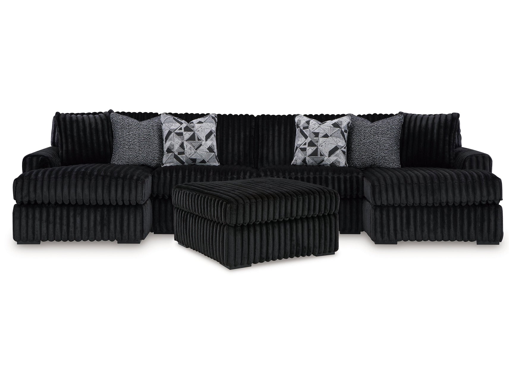 Midnight-Madness Onyx 3-Piece Sectional with Double Chaise and Ottoman (Online Special Price) - Ornate Home