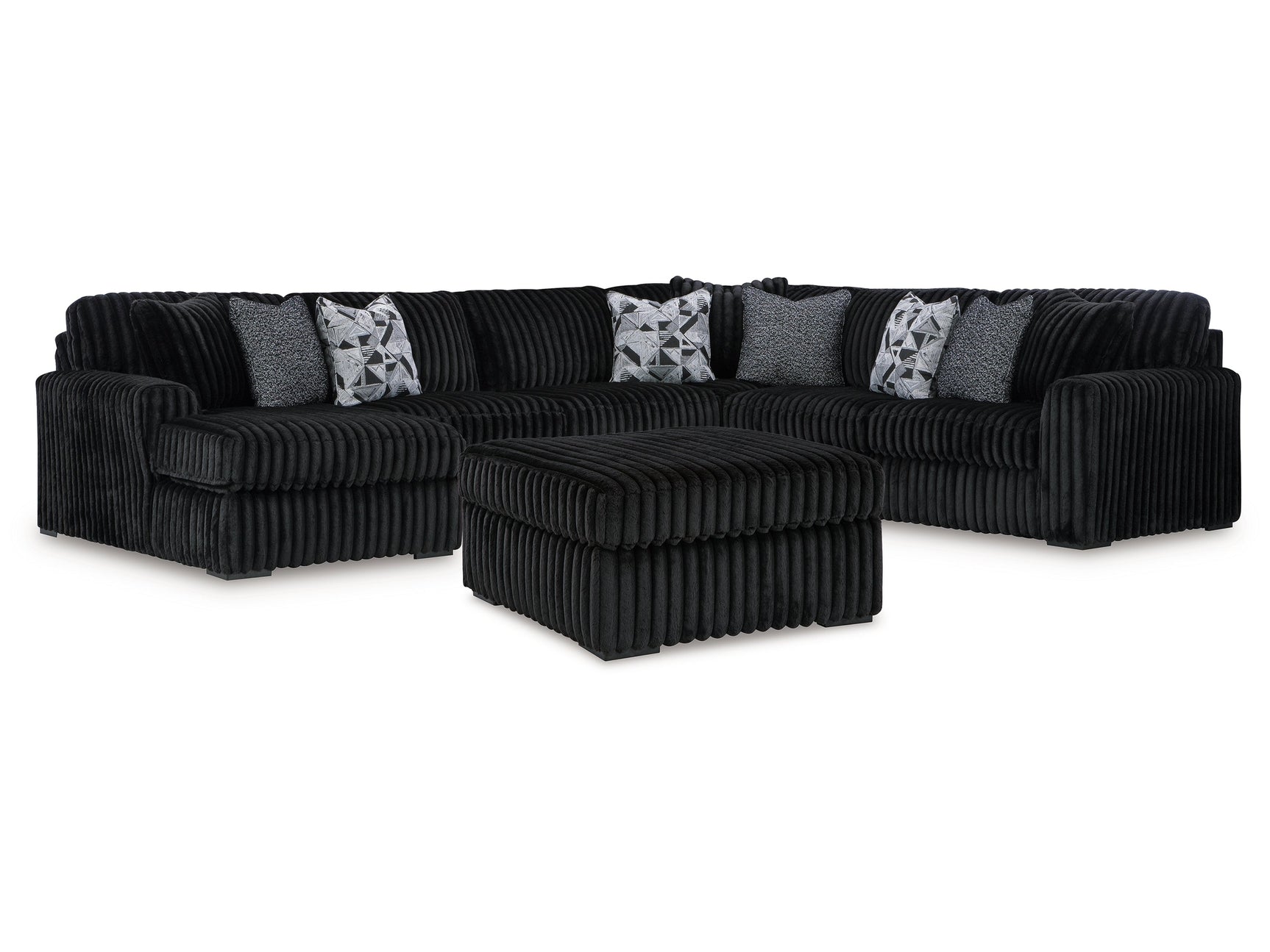 Midnight-Madness Onyx 4-Piece Sectional and Ottoman - Ornate Home