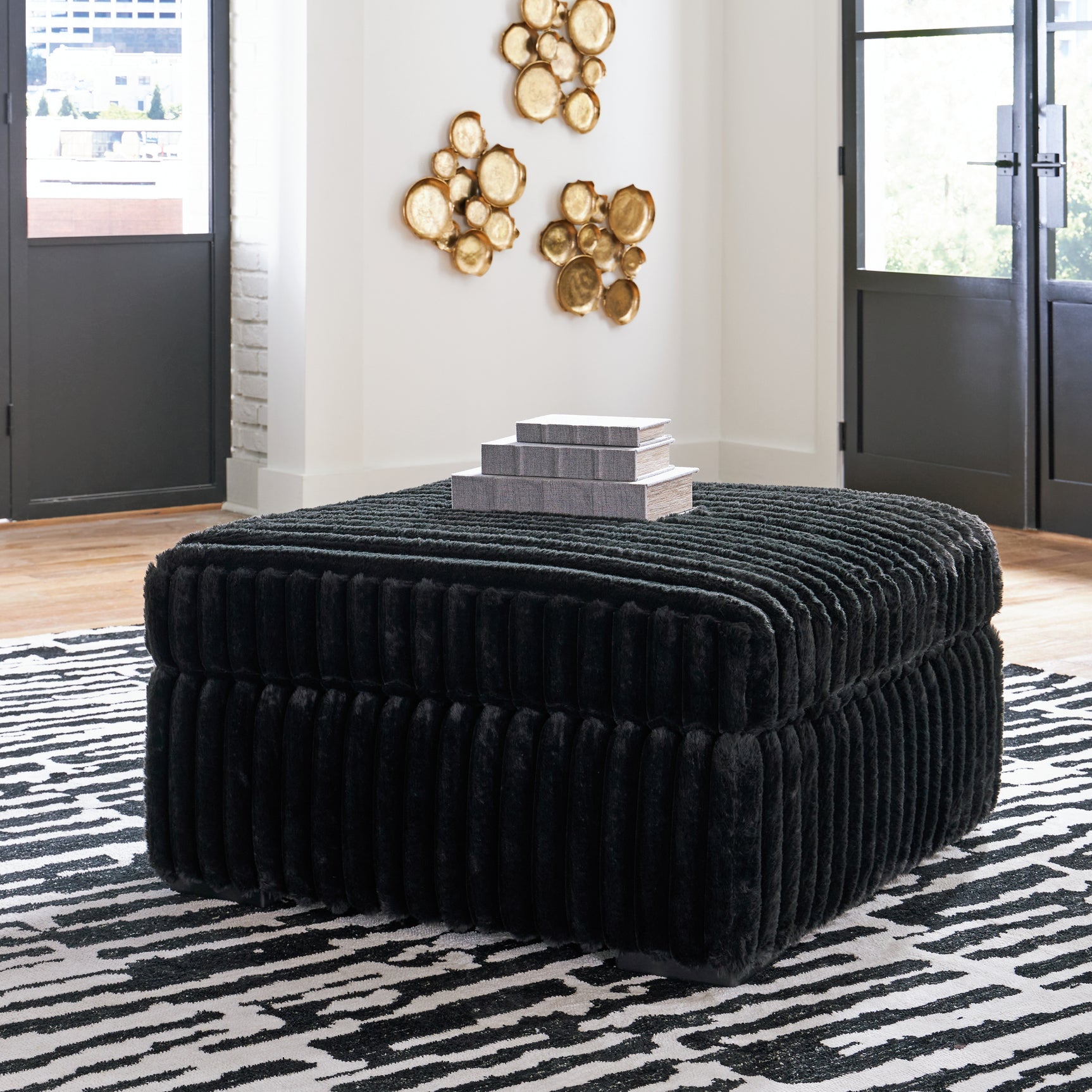 Midnight-Madness Onyx 4-Piece Sectional and Oversized Accent Ottoman (Online Special Price) - Ornate Home