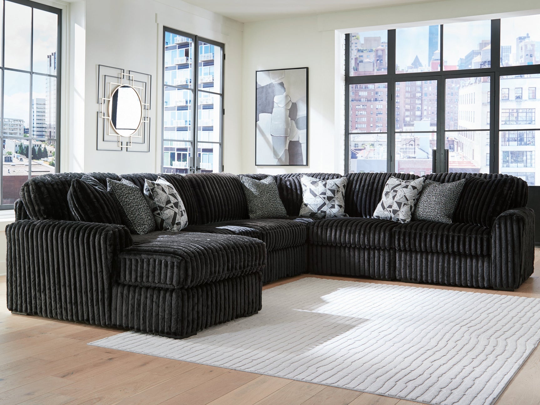 Midnight-Madness Onyx 6-Piece Sectional with Left Chaise (Online Special Price) - Ornate Home