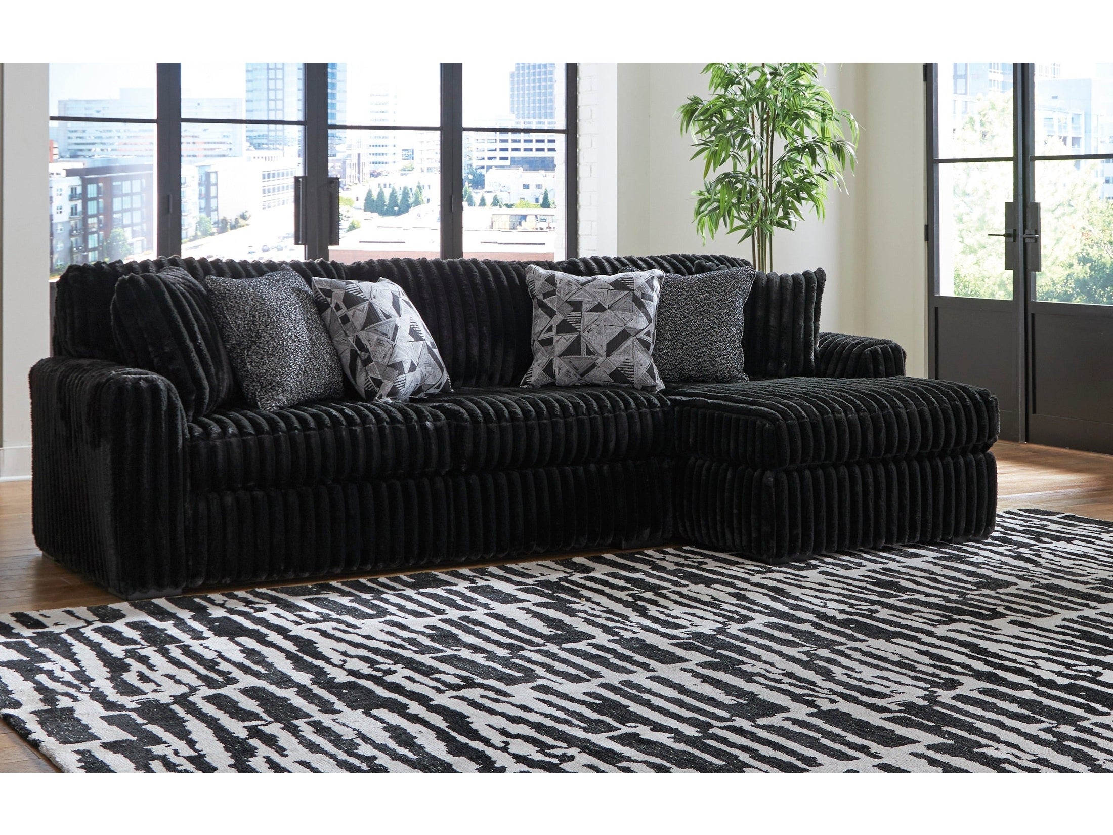 Ashley Furniture Midnight-Madness Onyx Corduroy 2-Piece RAF Chaise
