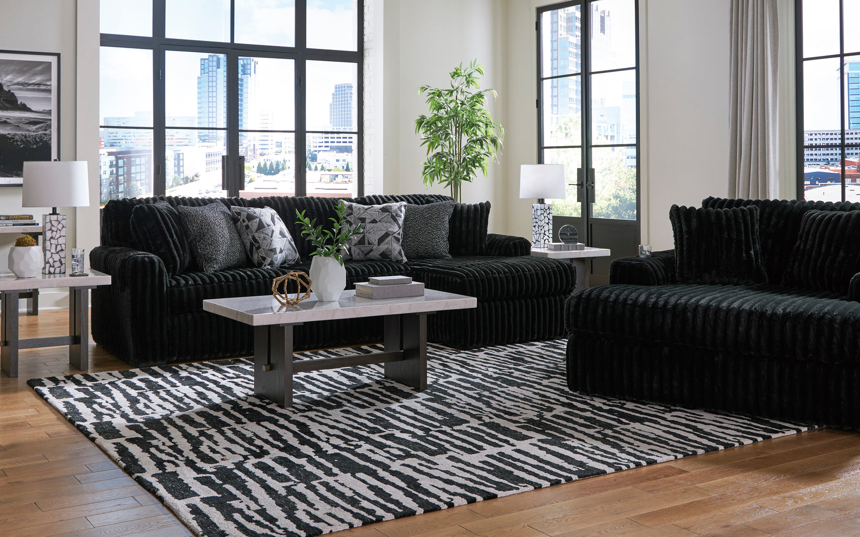 Midnight-Madness Onyx Corduroy 2-Piece RAF Chaise Sectional - Ornate Home