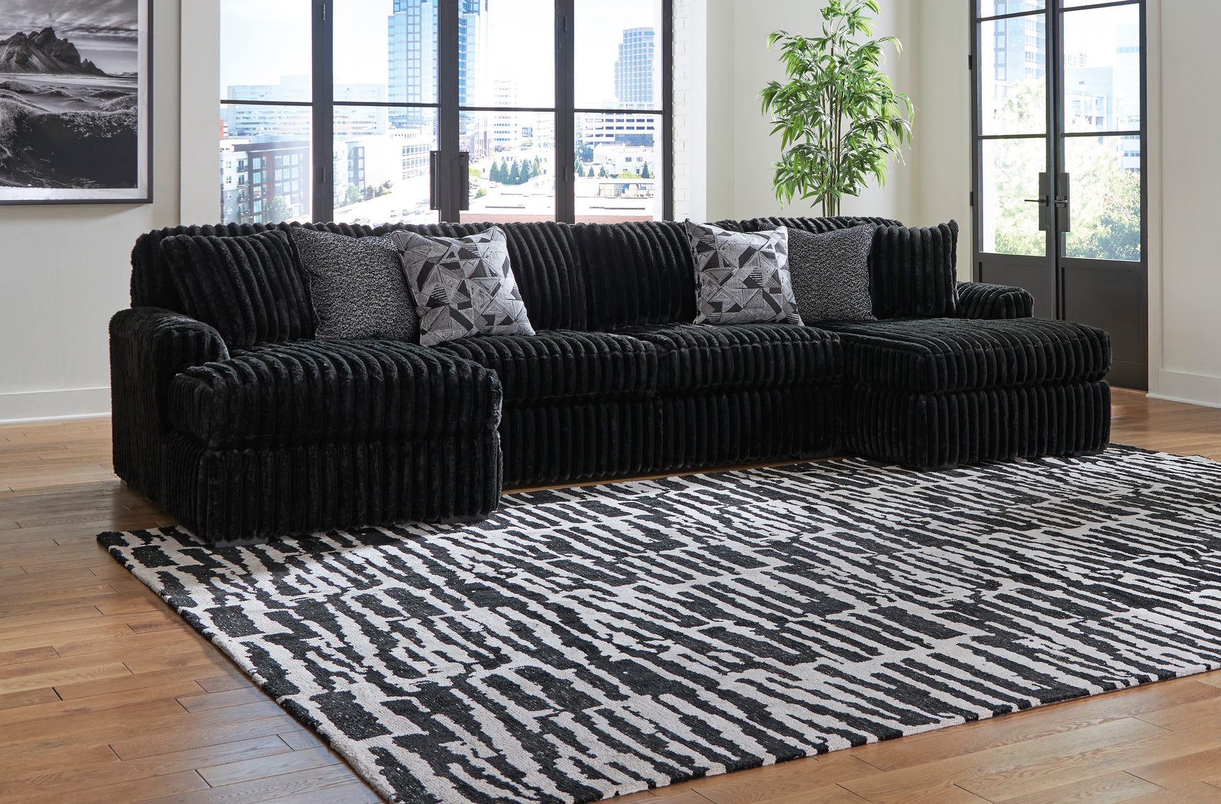 Midnight-Madness Onyx Corduroy Modular Sectional Units - Ornate Home