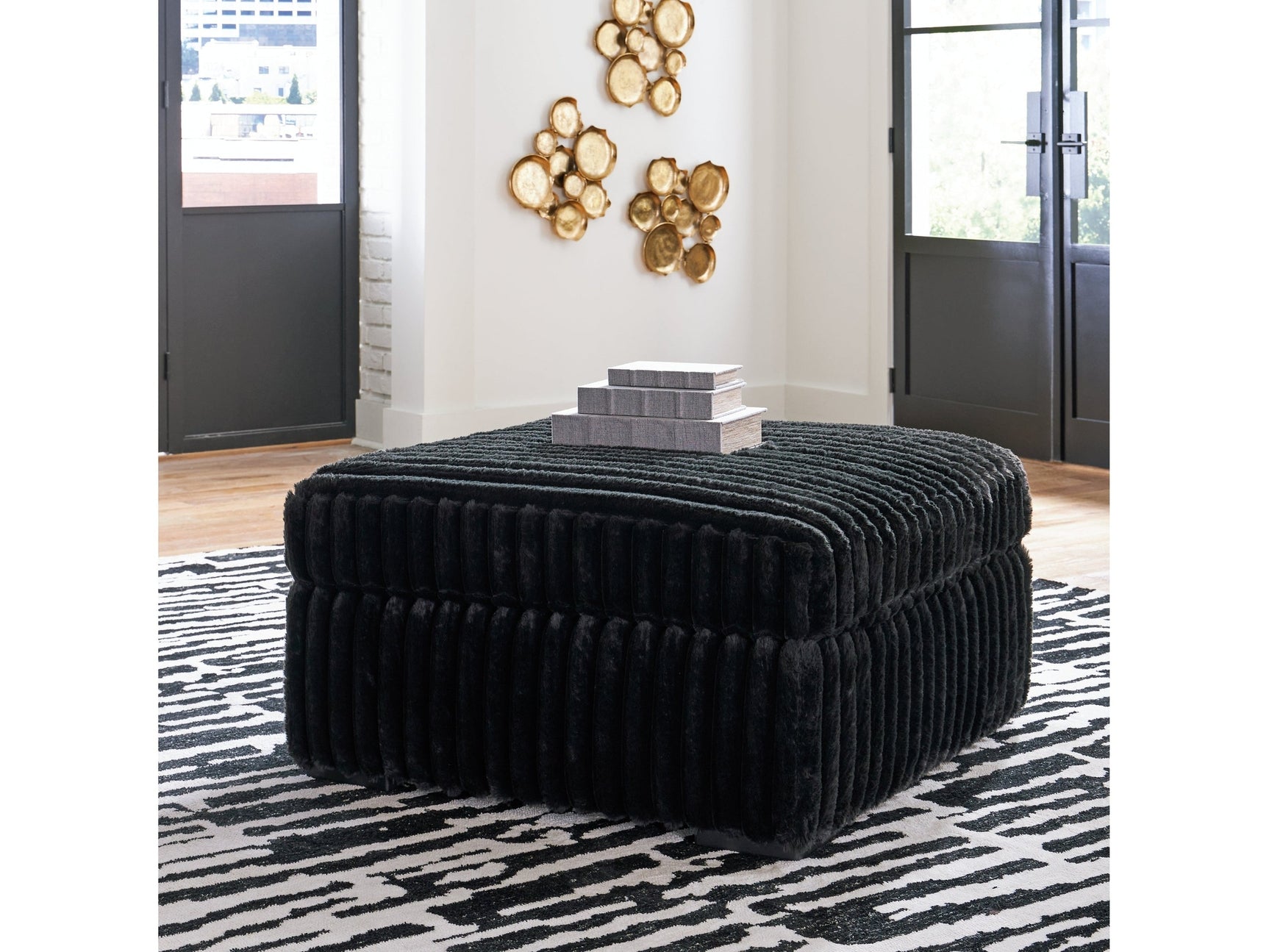 Midnight-Madness Onyx Corduroy Oversized Accent Ottoman (Online Special Price) - Ornate Home