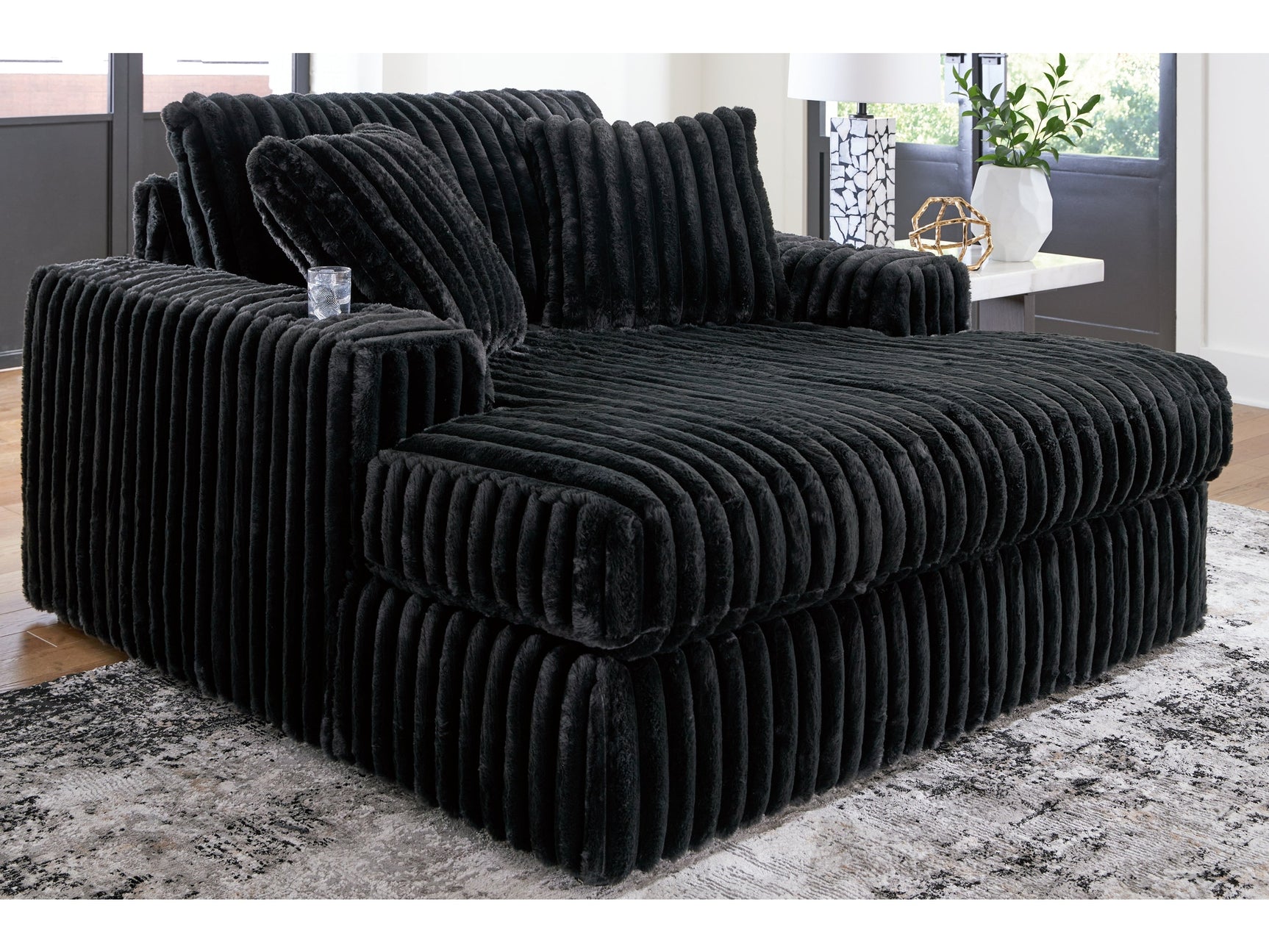 Midnight-Madness Onyx Corduroy Oversized Chaise (Online Special Price) - Ornate Home