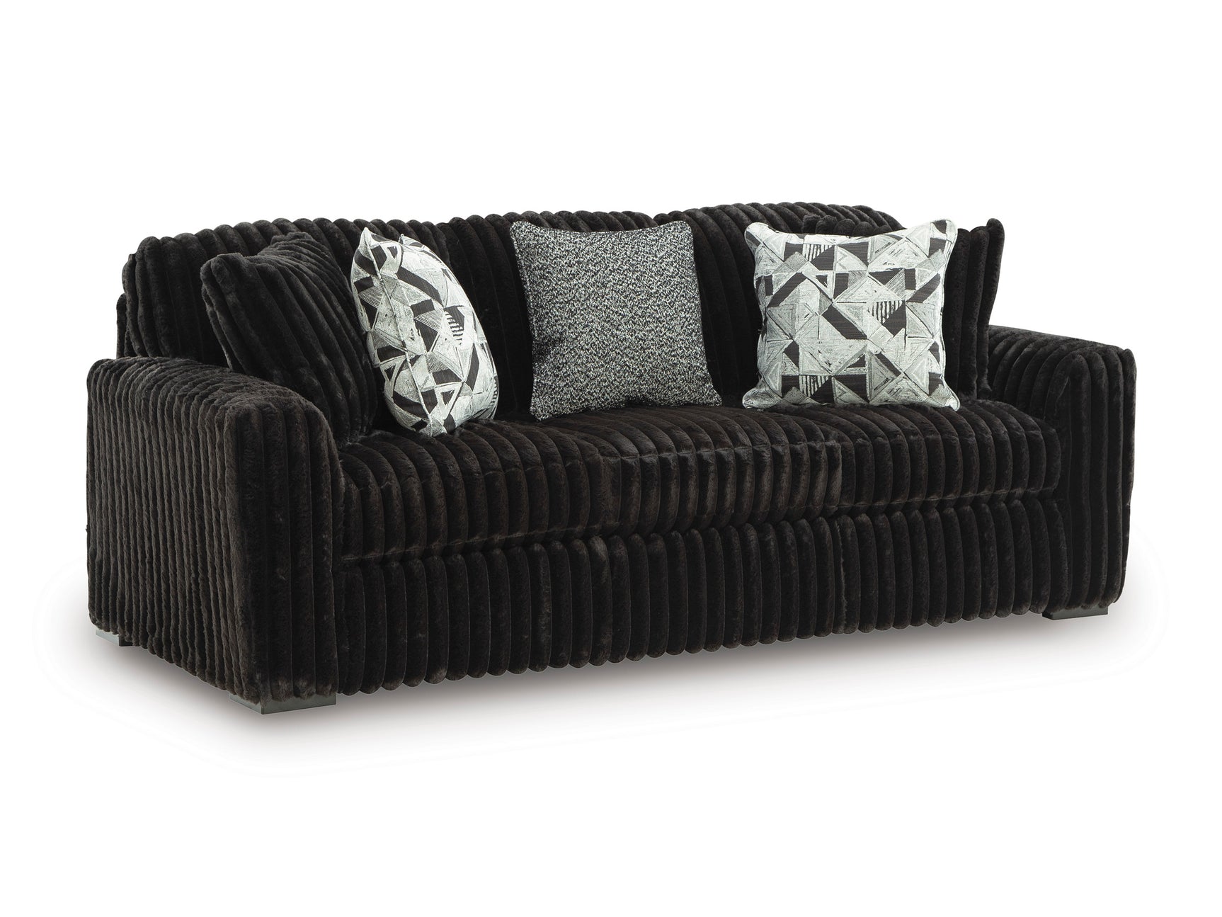 Midnight-Madness Onyx Corduroy Sofa and Loveseat Living Room Set - Ornate Home