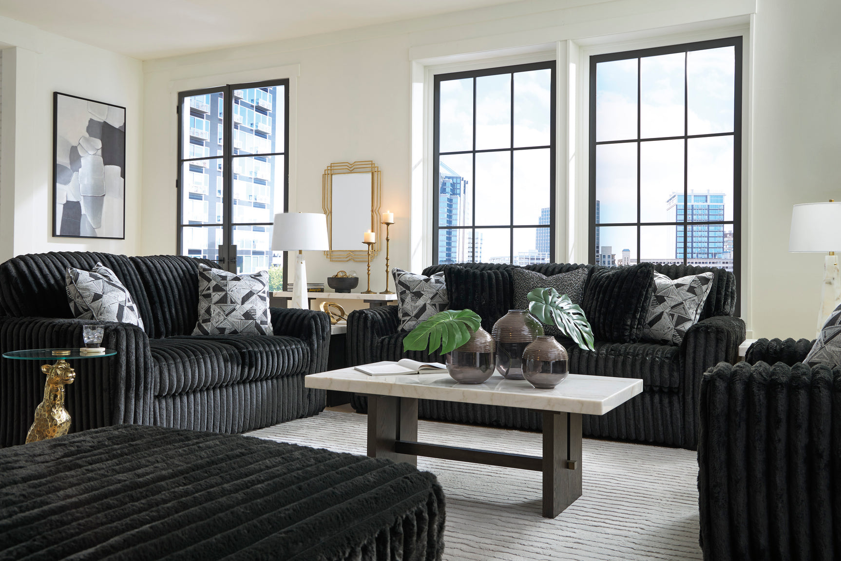 Midnight-Madness Onyx Corduroy Sofa - Ornate Home