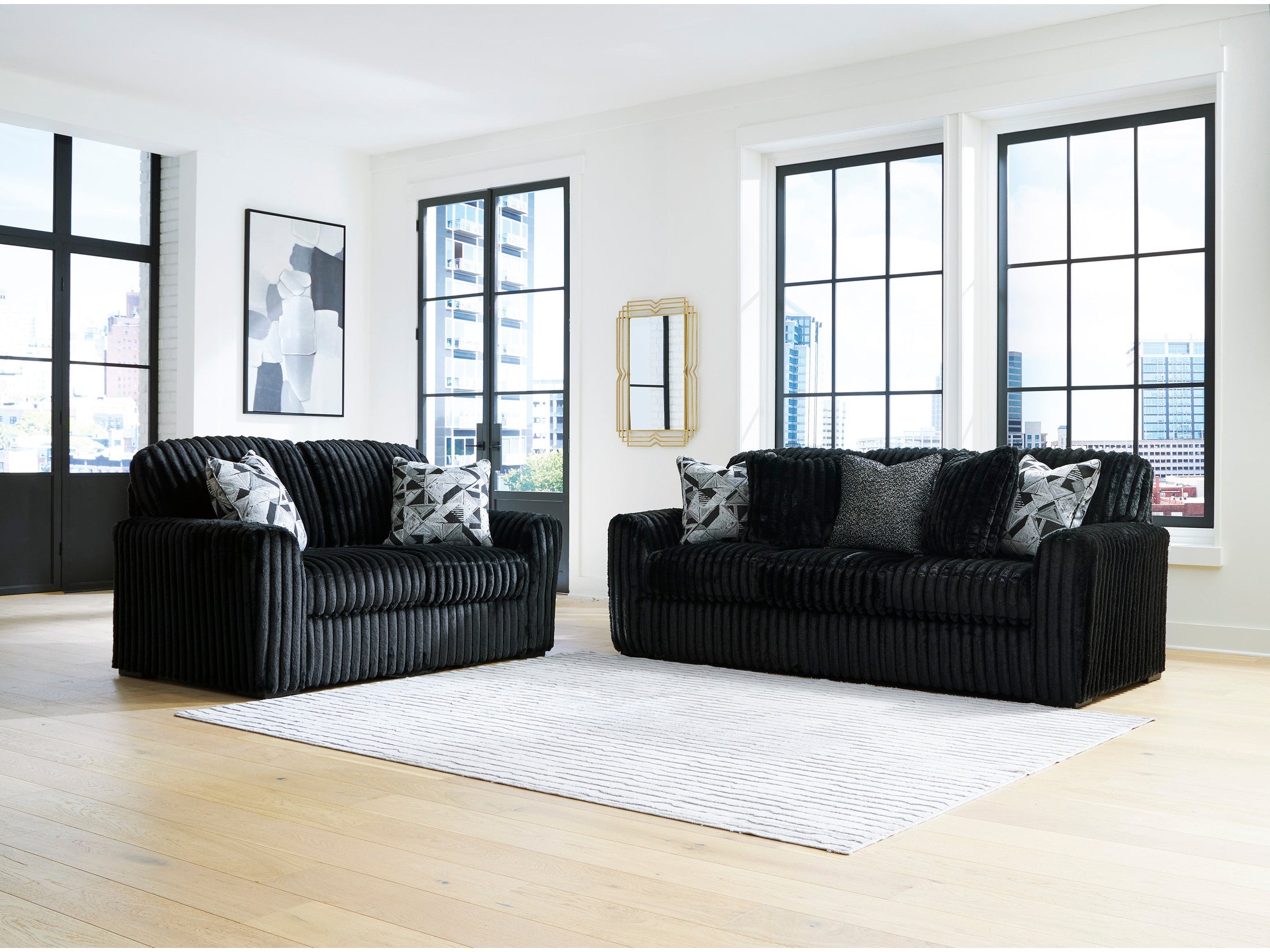 Ashley Furniture Midnight-Madness Onyx Corduroy Sofa and Loveseat