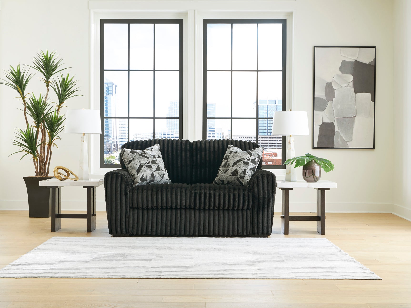 Midnight-Madness Onyx Corduroy Sofa and Loveseat Living Room Set - Ornate Home