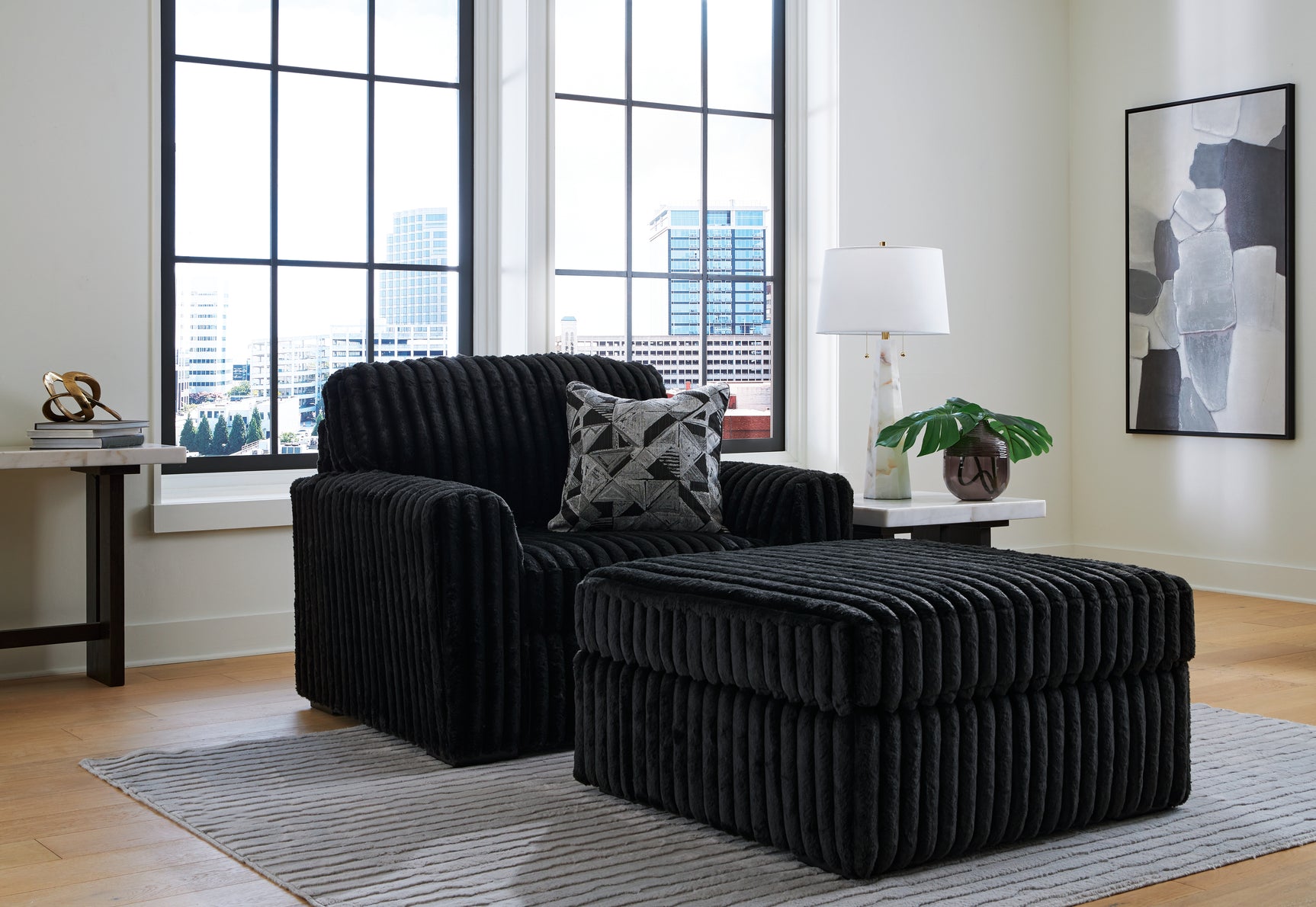 Midnight-Madness Onyx Oversized Chair and Ottoman - Ornate Home
